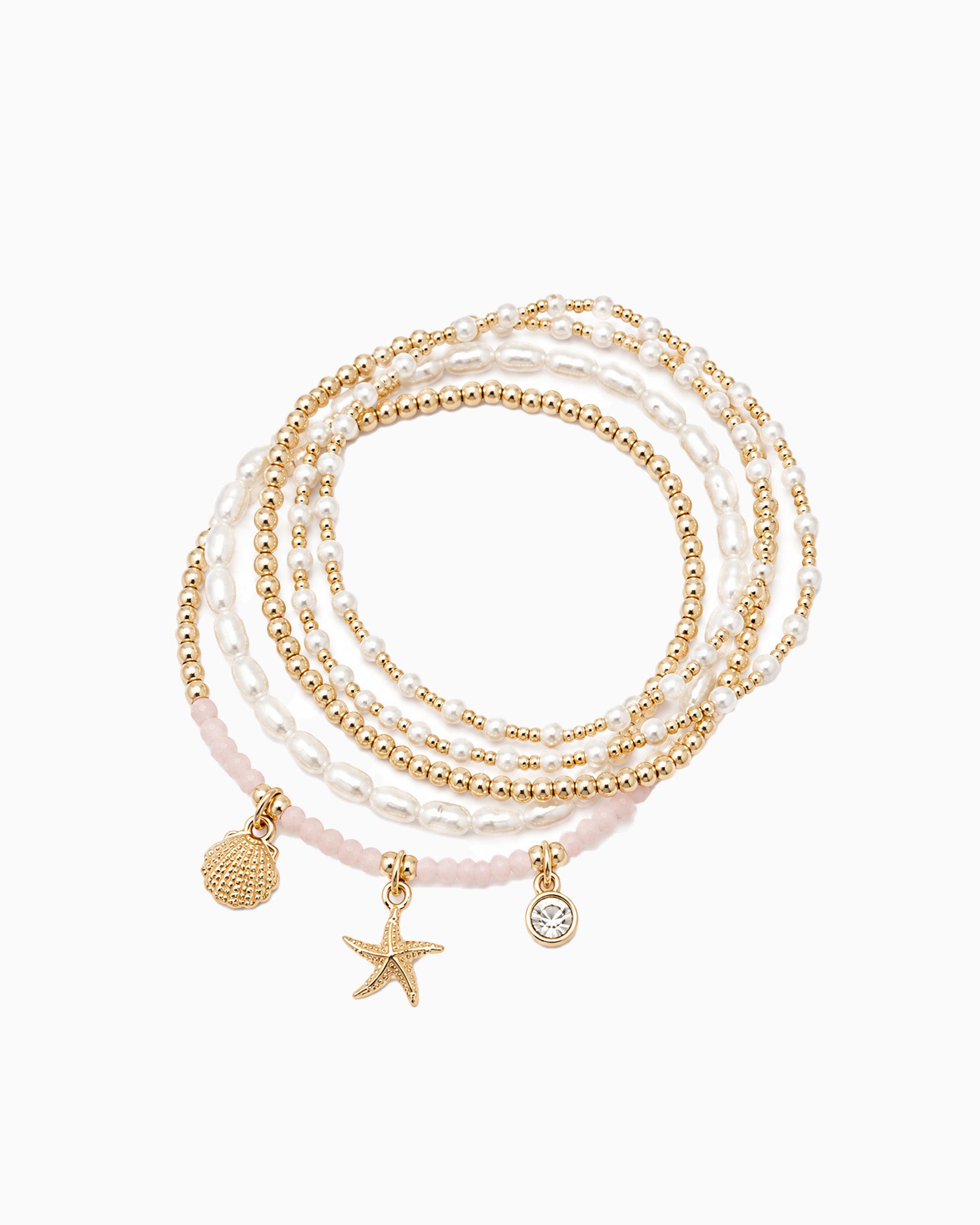 Coastal Sealife Starfish & Pearl Stretch Bracelet Set of 5-2