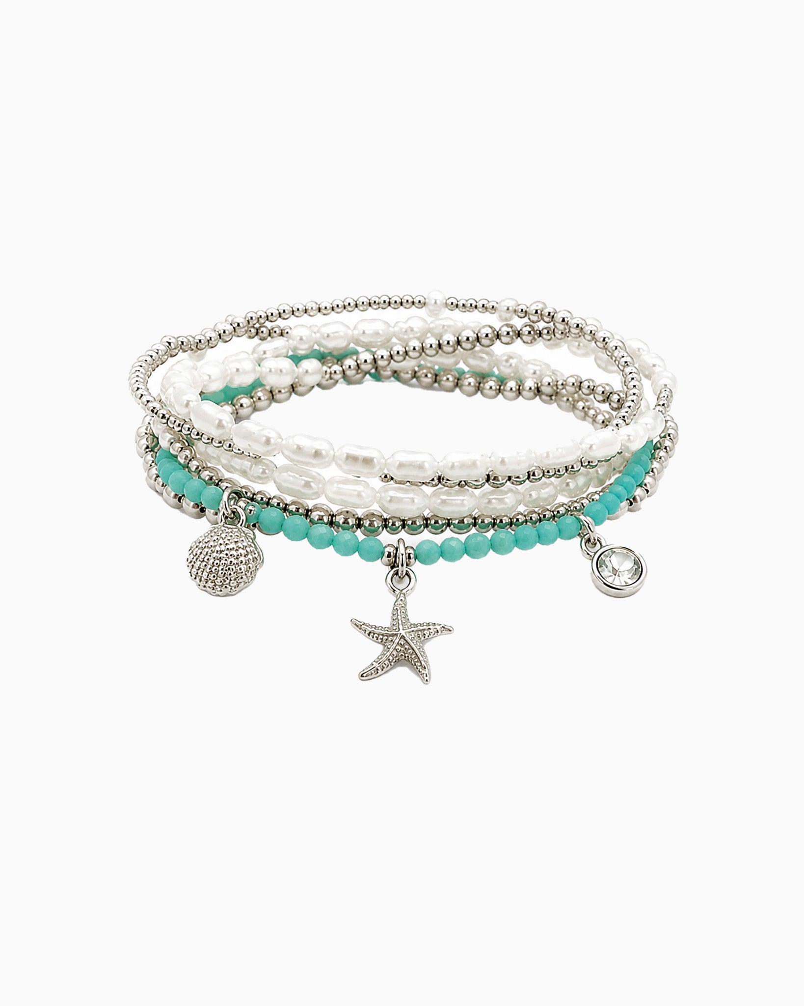 Coastal Sealife Starfish & Pearl Stretch Bracelet Set of 5-3
