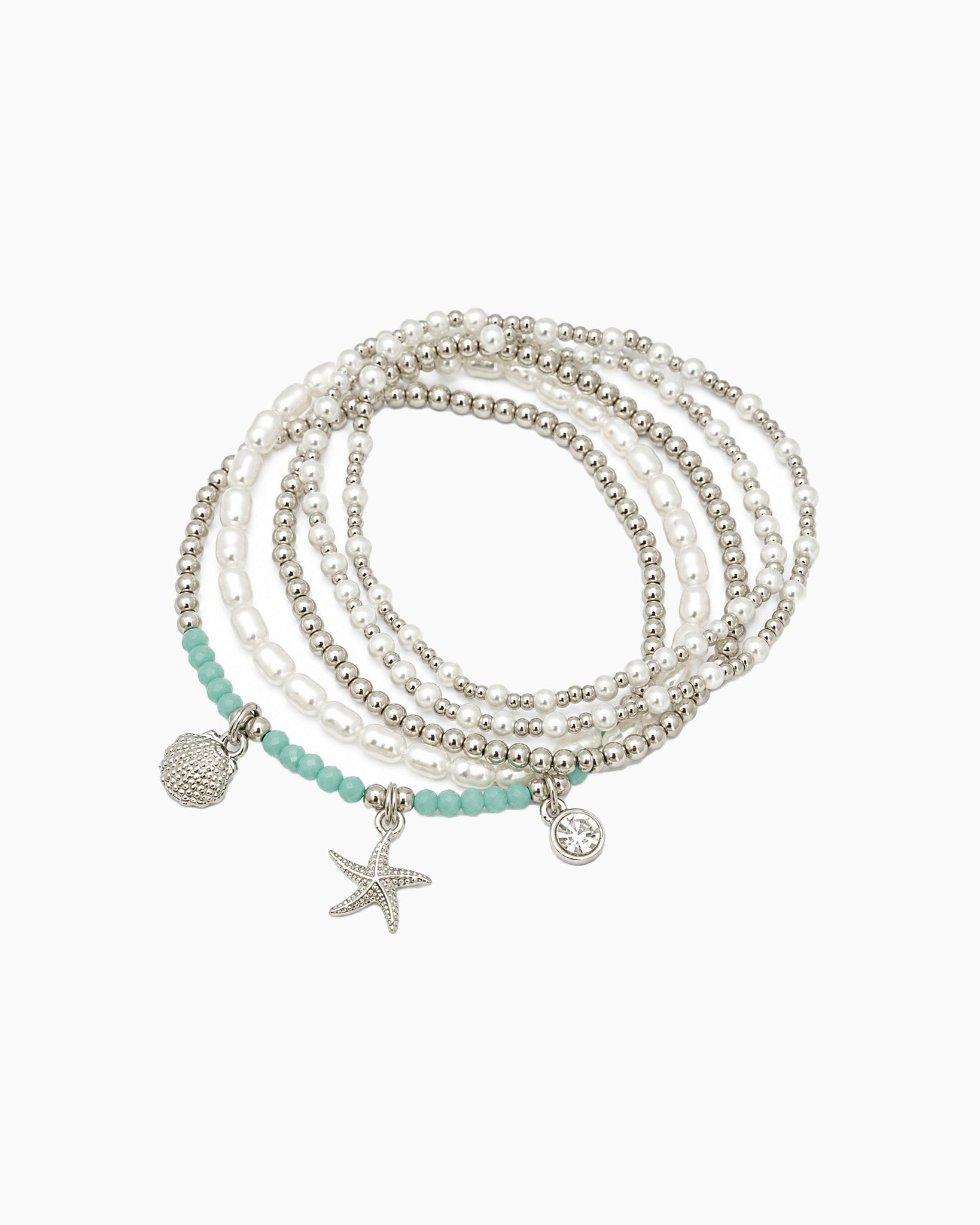 Coastal Sealife Starfish & Pearl Stretch Bracelet Set of 5-1
