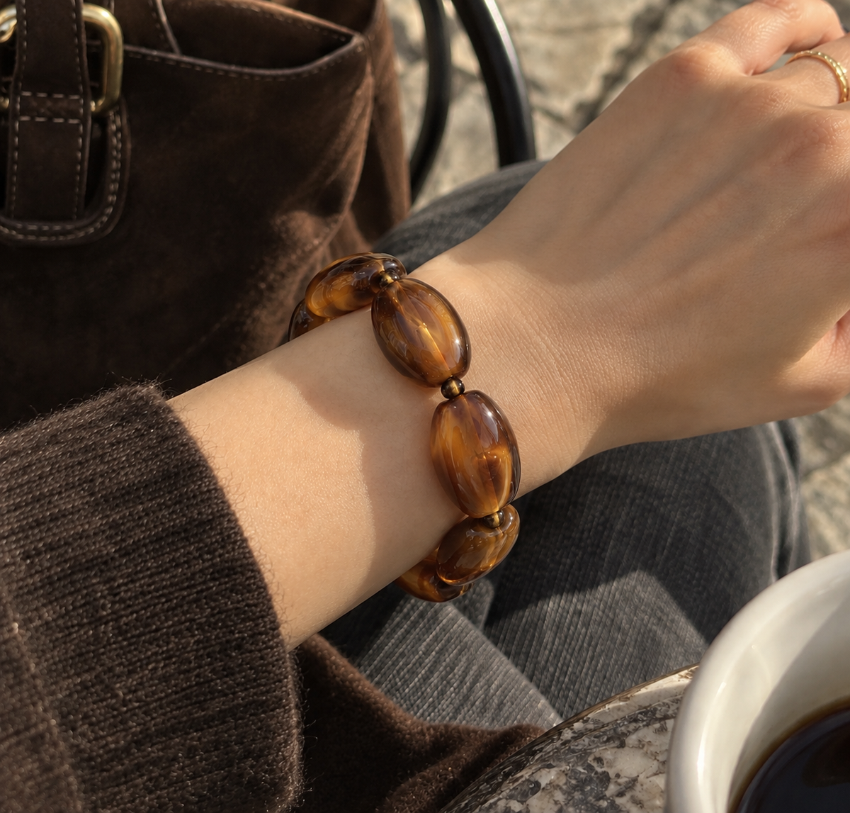 Oval Marbled Bead Stretch Bracelet-7