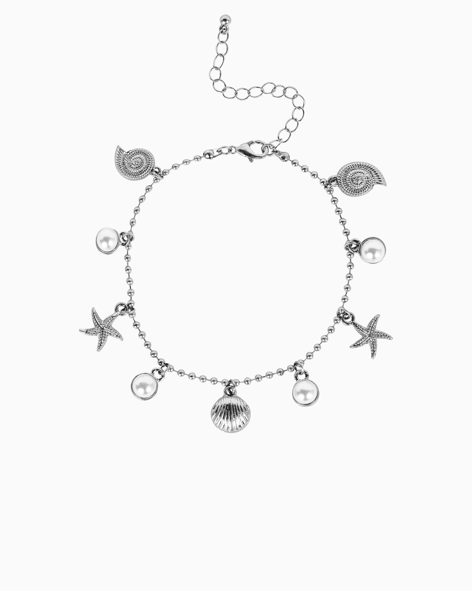 Beach Mode Silver Beach Coastal Bracelet with Pearl & Starfish-2