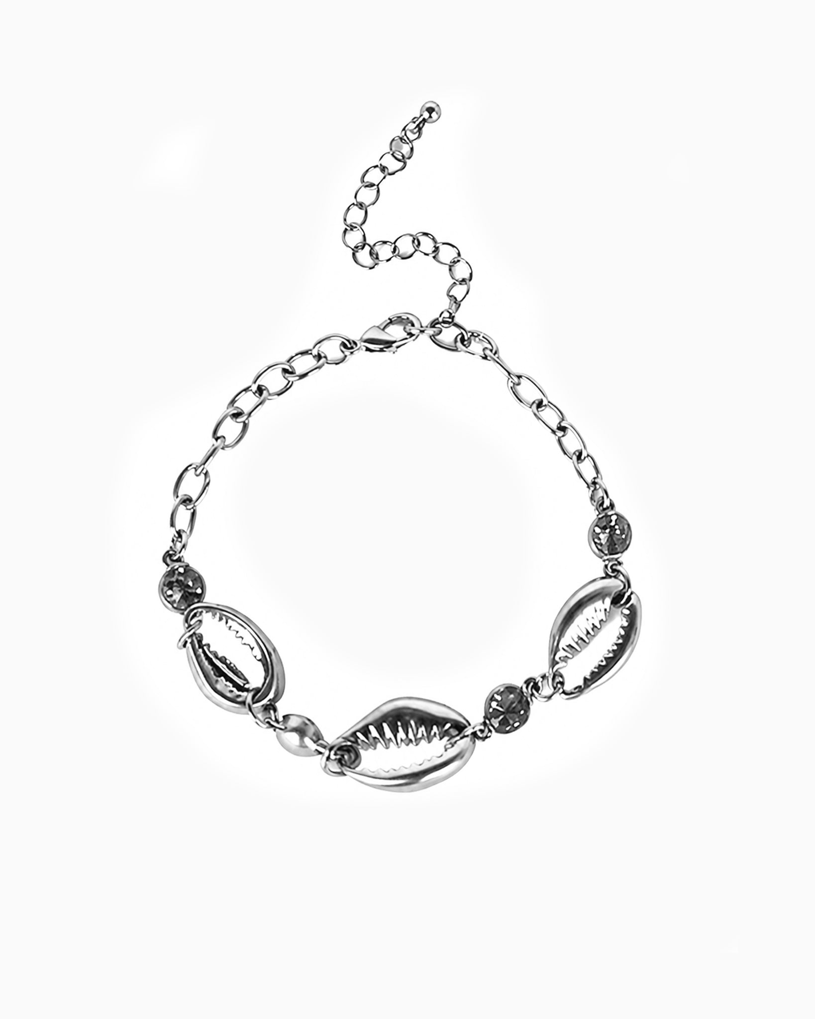 Rhodium Cowrie Shell Link Chain Bracelet-1