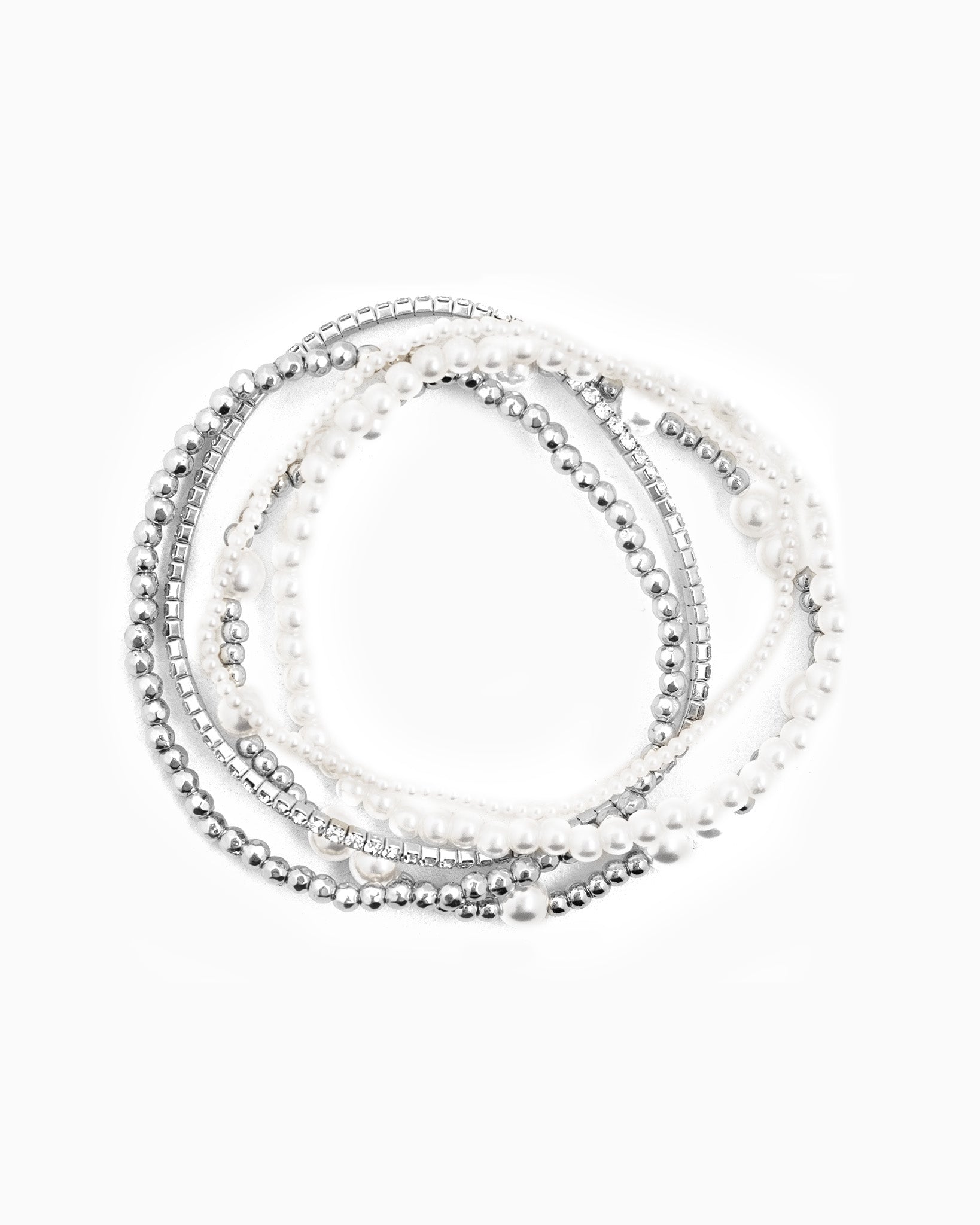 Unique Gold Ball Bead and Pearl Stretch Bracelet Set 