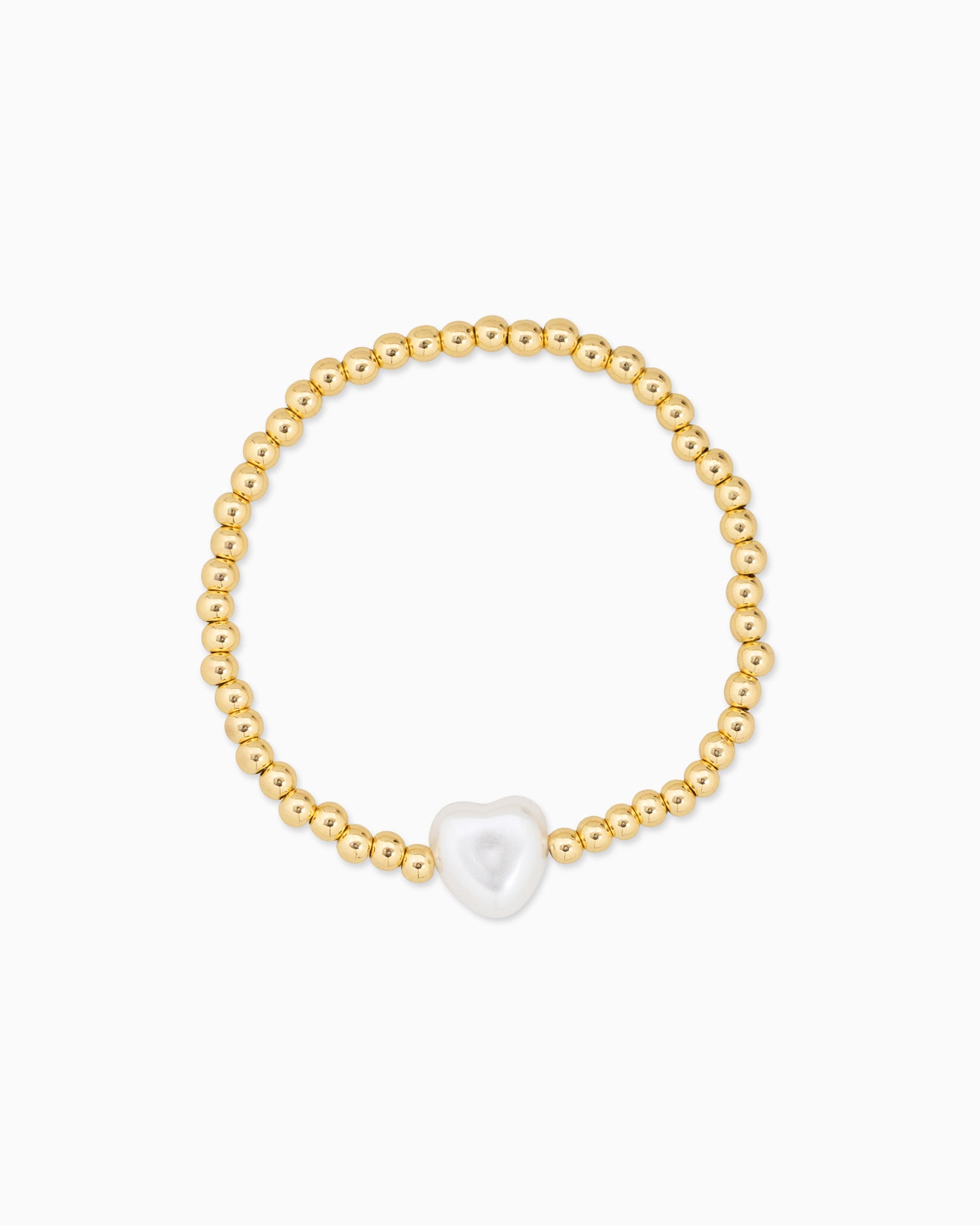 Pearl Heart and Gold Bead Stretch Bracelet Set of 3