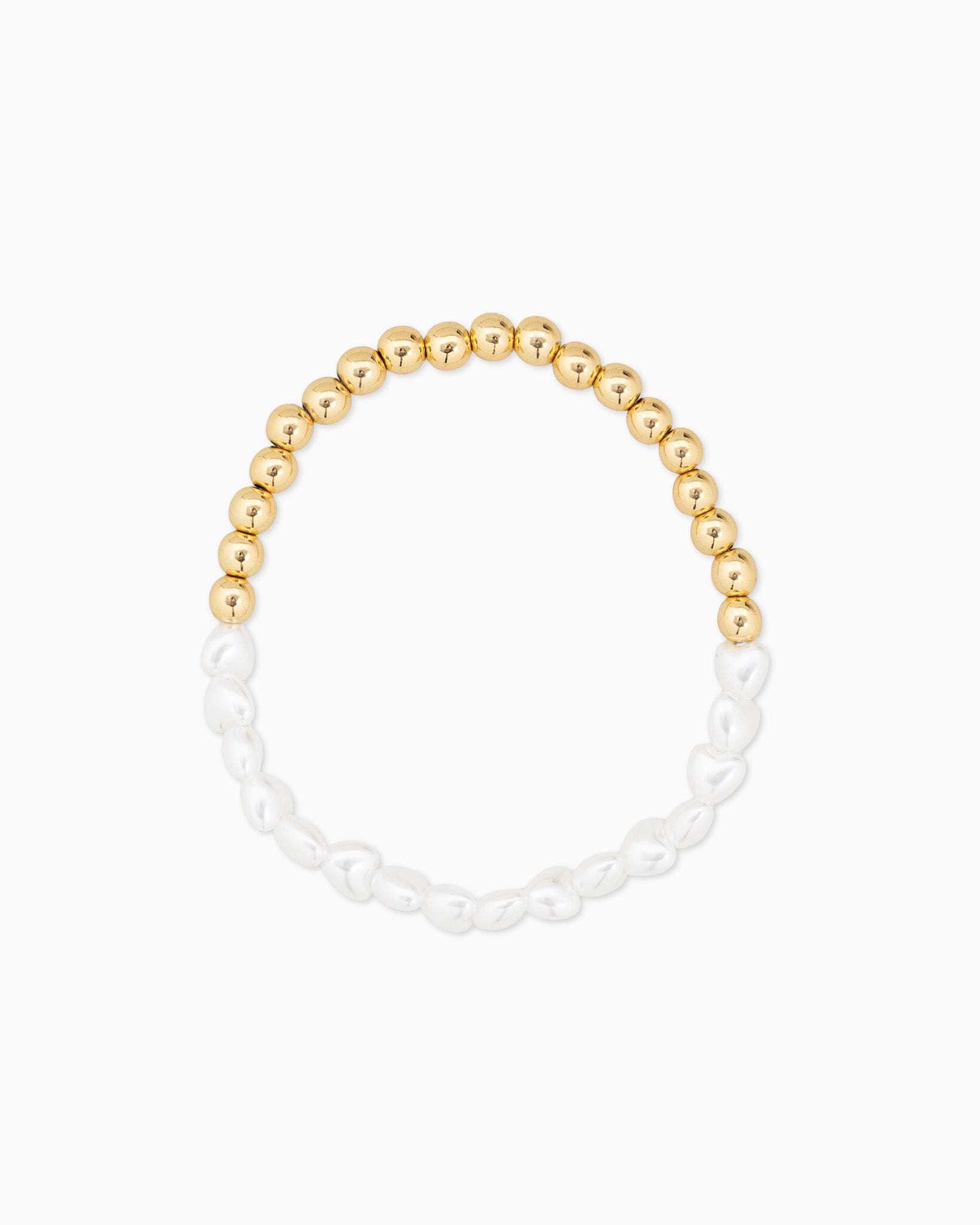 Pearl Heart and Gold Bead Stretch Bracelet Set of 3