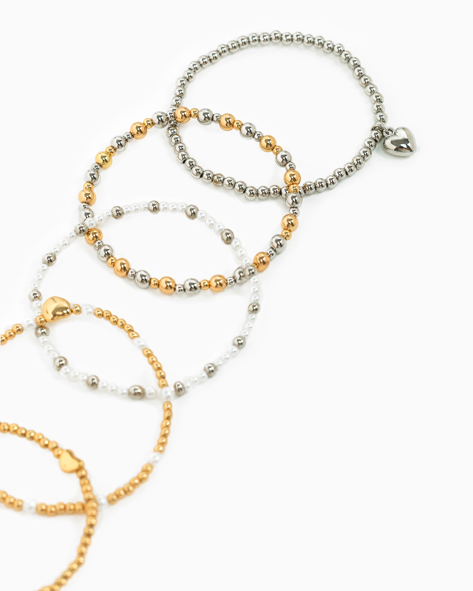 Heart Mixed Bead Bracelets Set