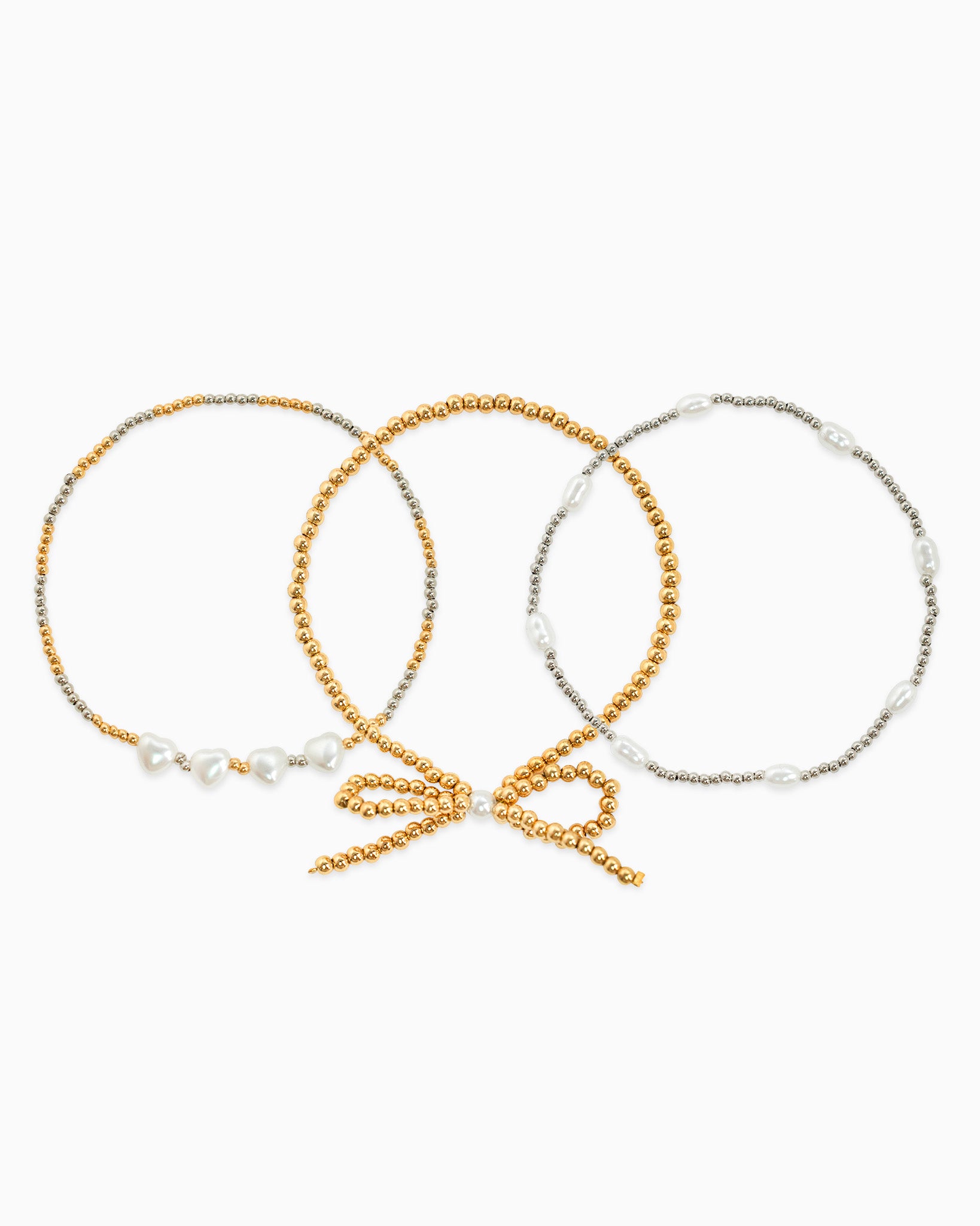 Two-Tone Bold Beaded Bow & Pearl Bracelet