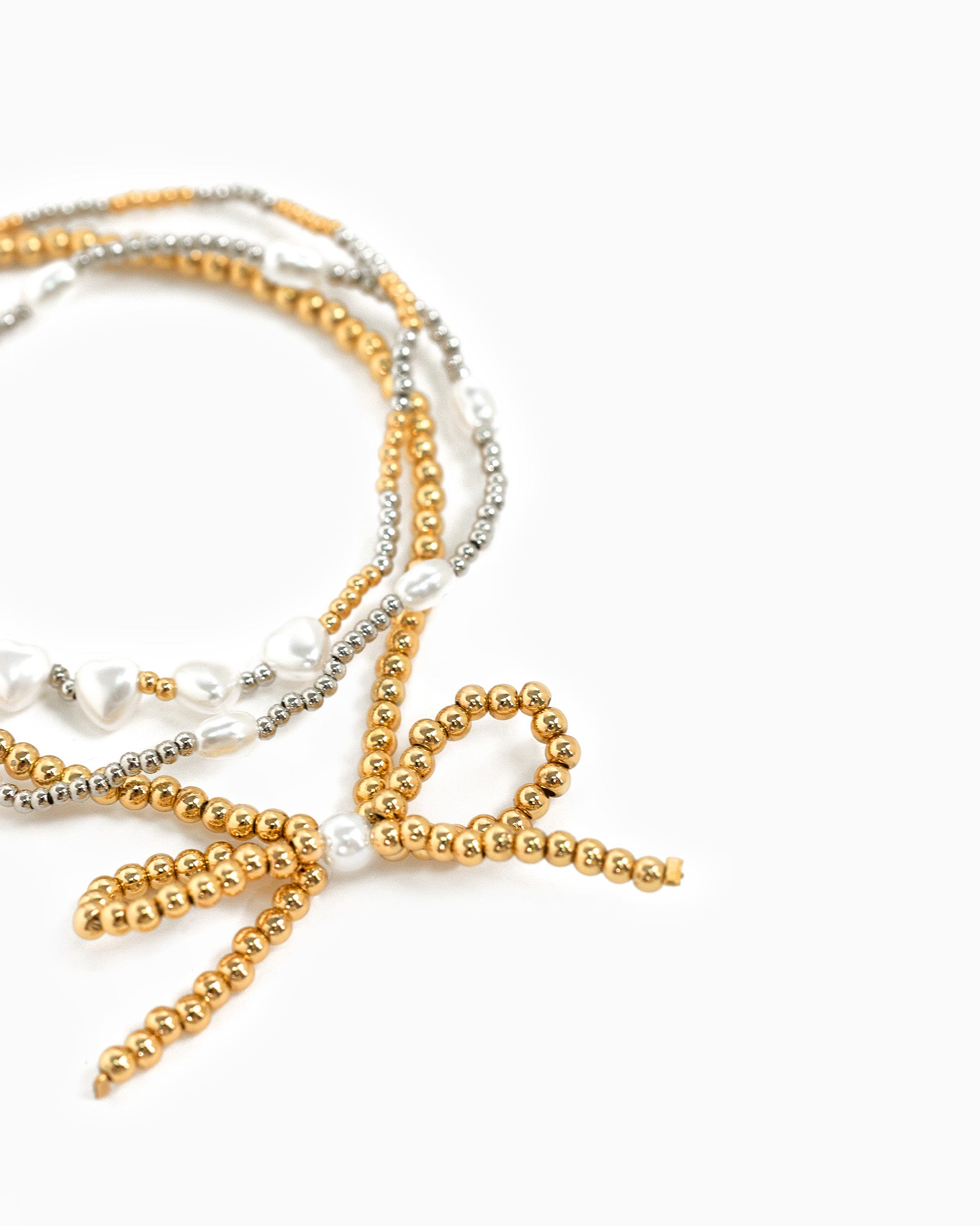 Two-Tone Bold Beaded Bow & Pearl Bracelet