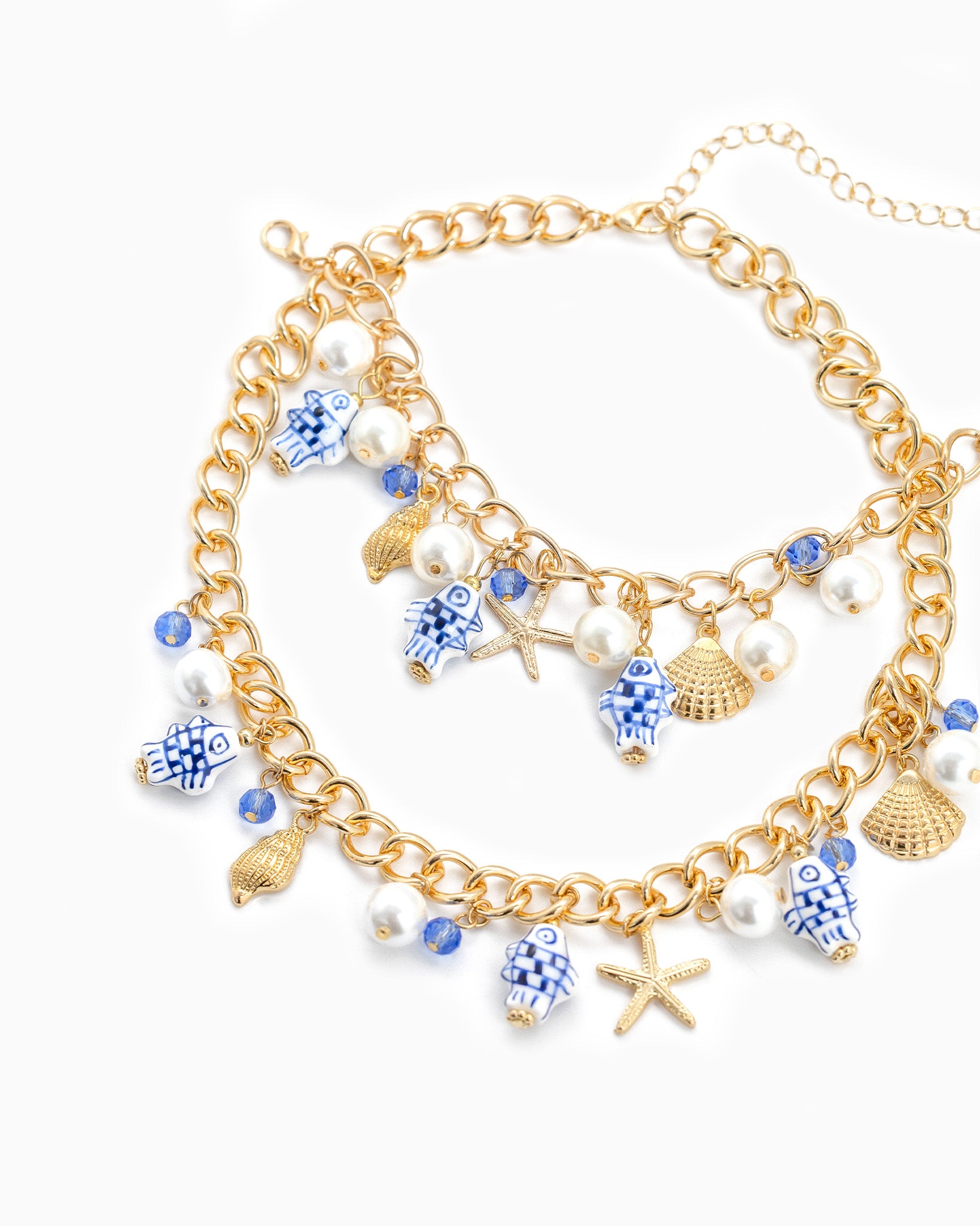 Sea Life Marine Blue Fish Ceramic Charm Bracelet