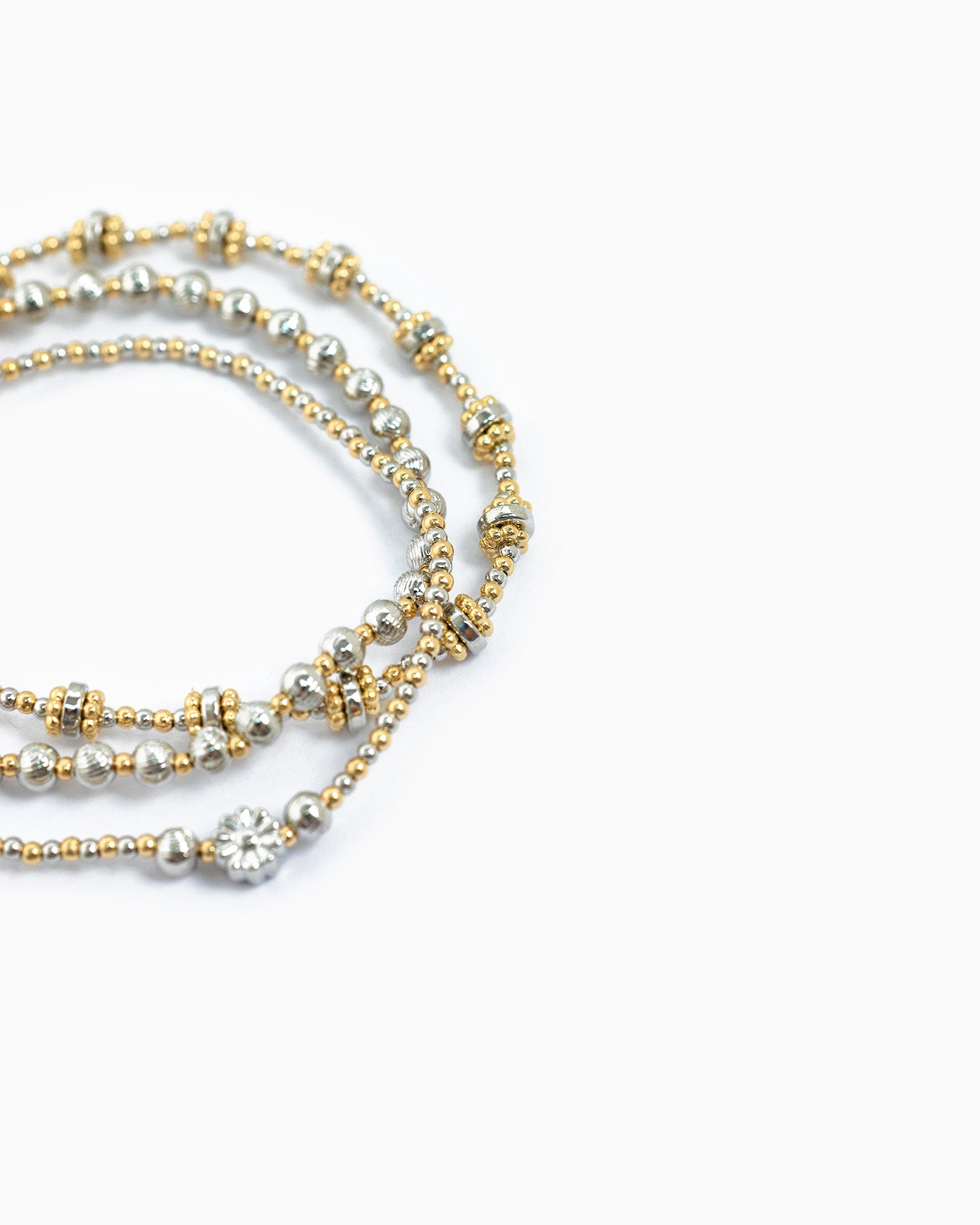 Two-Tone Rondelle Beaded Flower Accent Bracelets Set