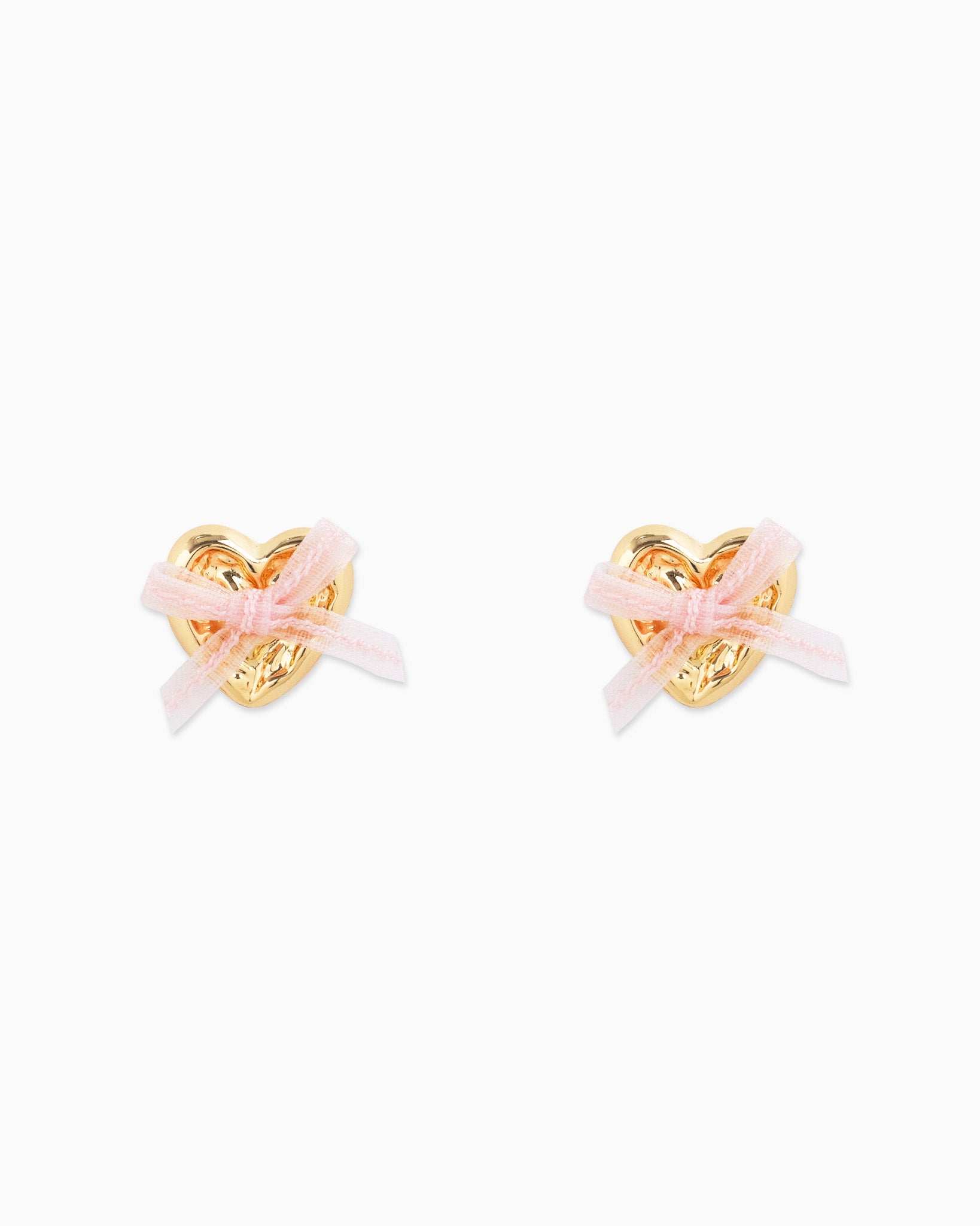Gold Heart Lace Bow Valentine Earrings – Pink