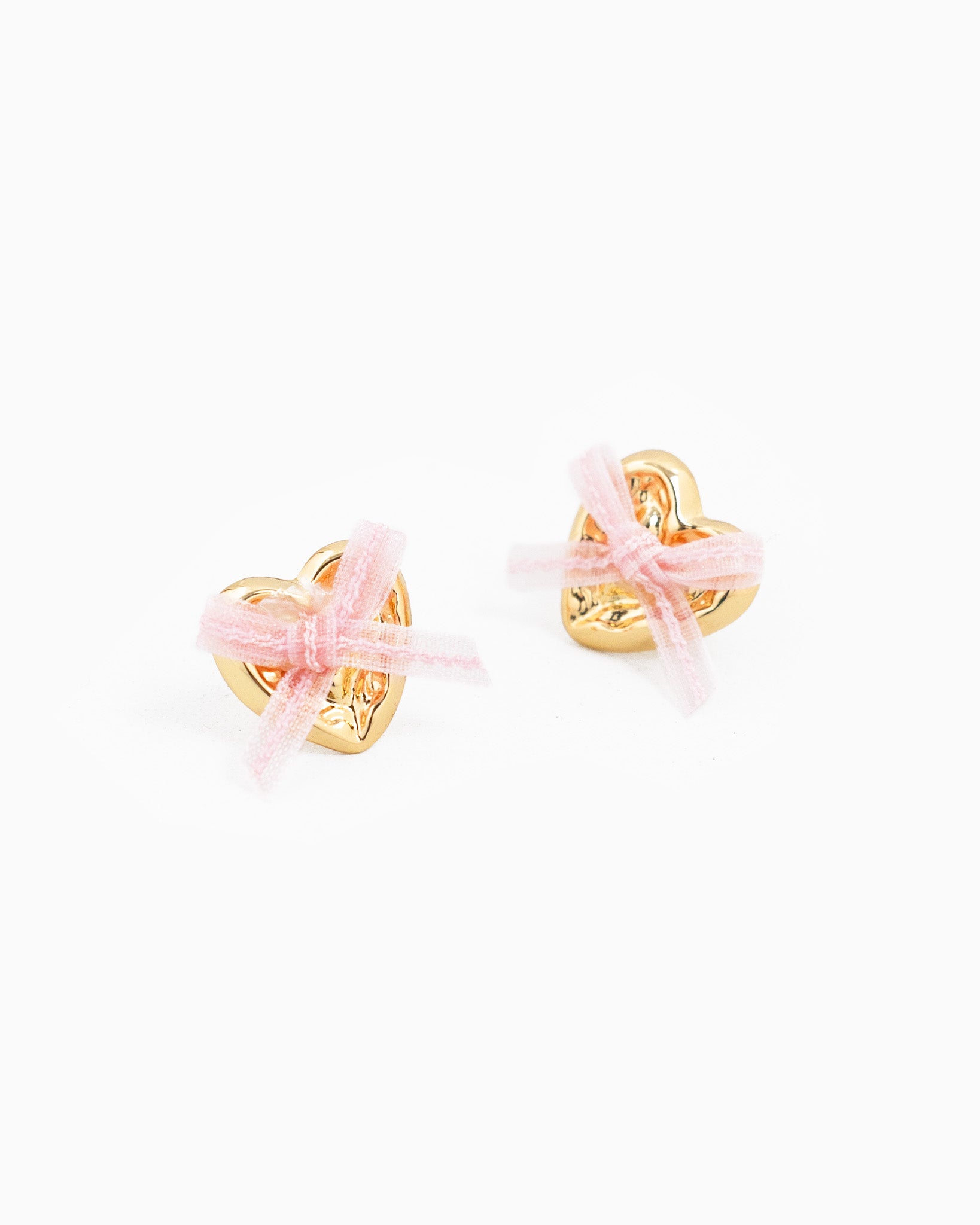 Gold Heart Lace Bow Valentine Earrings