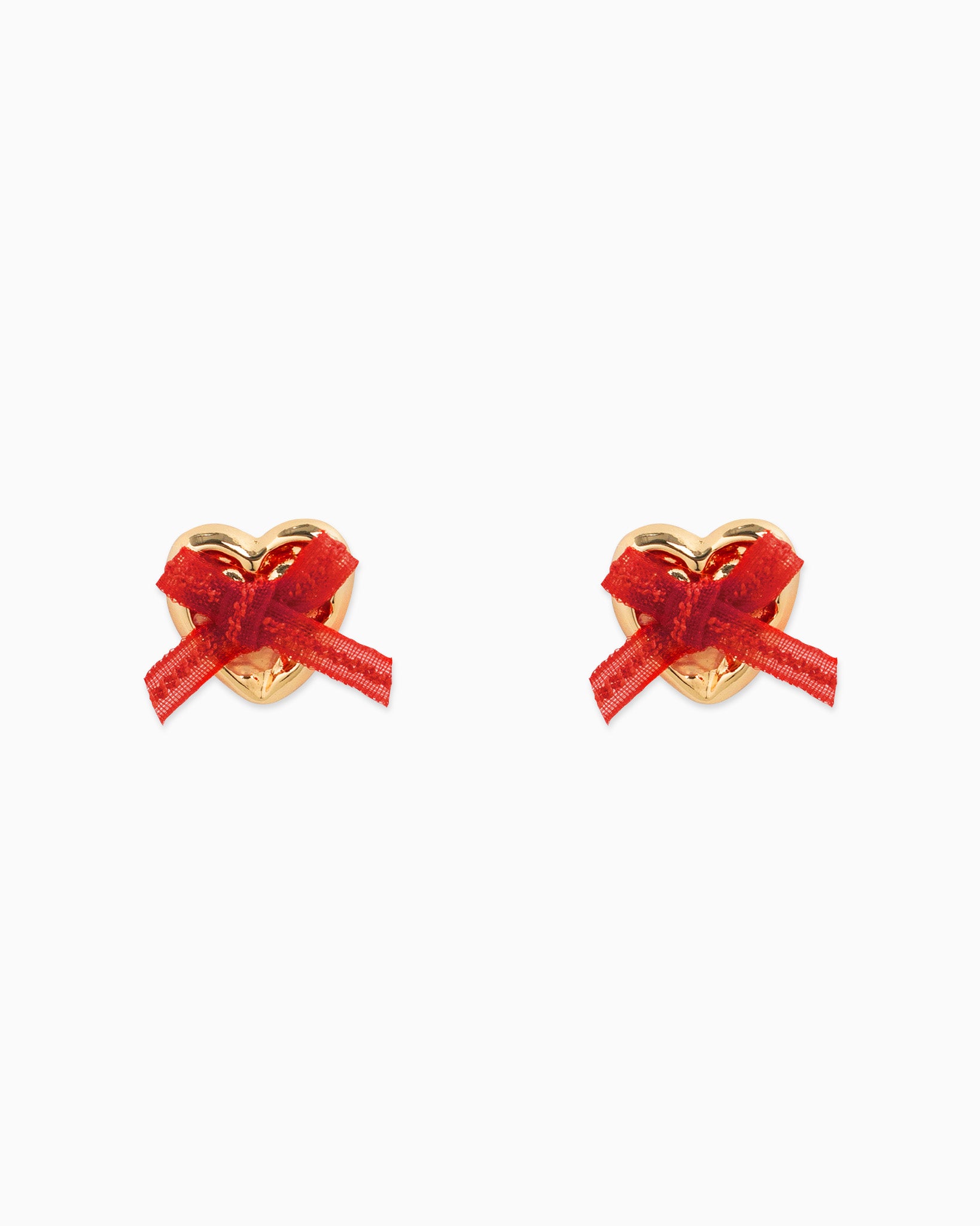 Gold Heart Lace Bow Valentine Earrings – Red