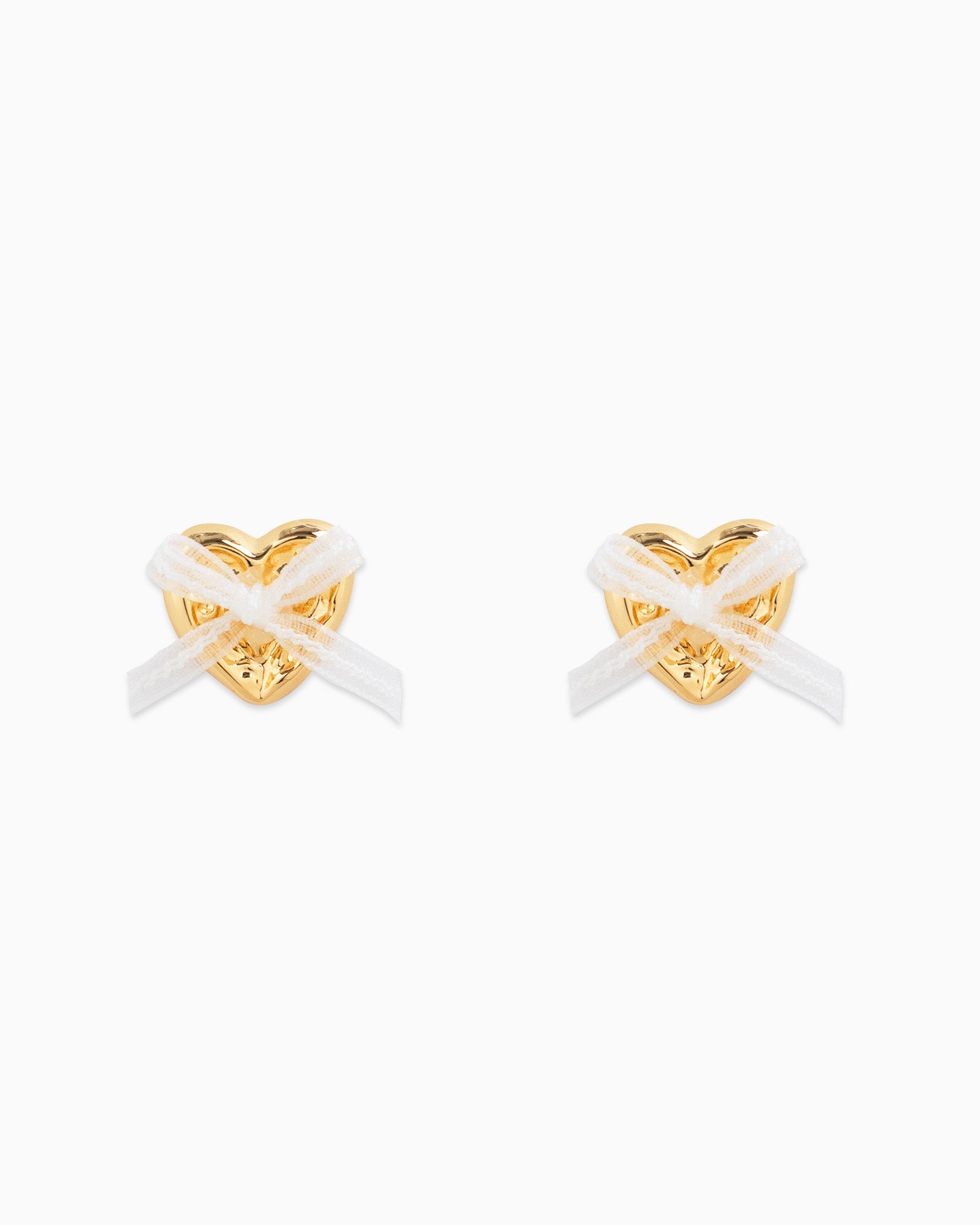 Gold Heart Lace Bow Valentine Earrings