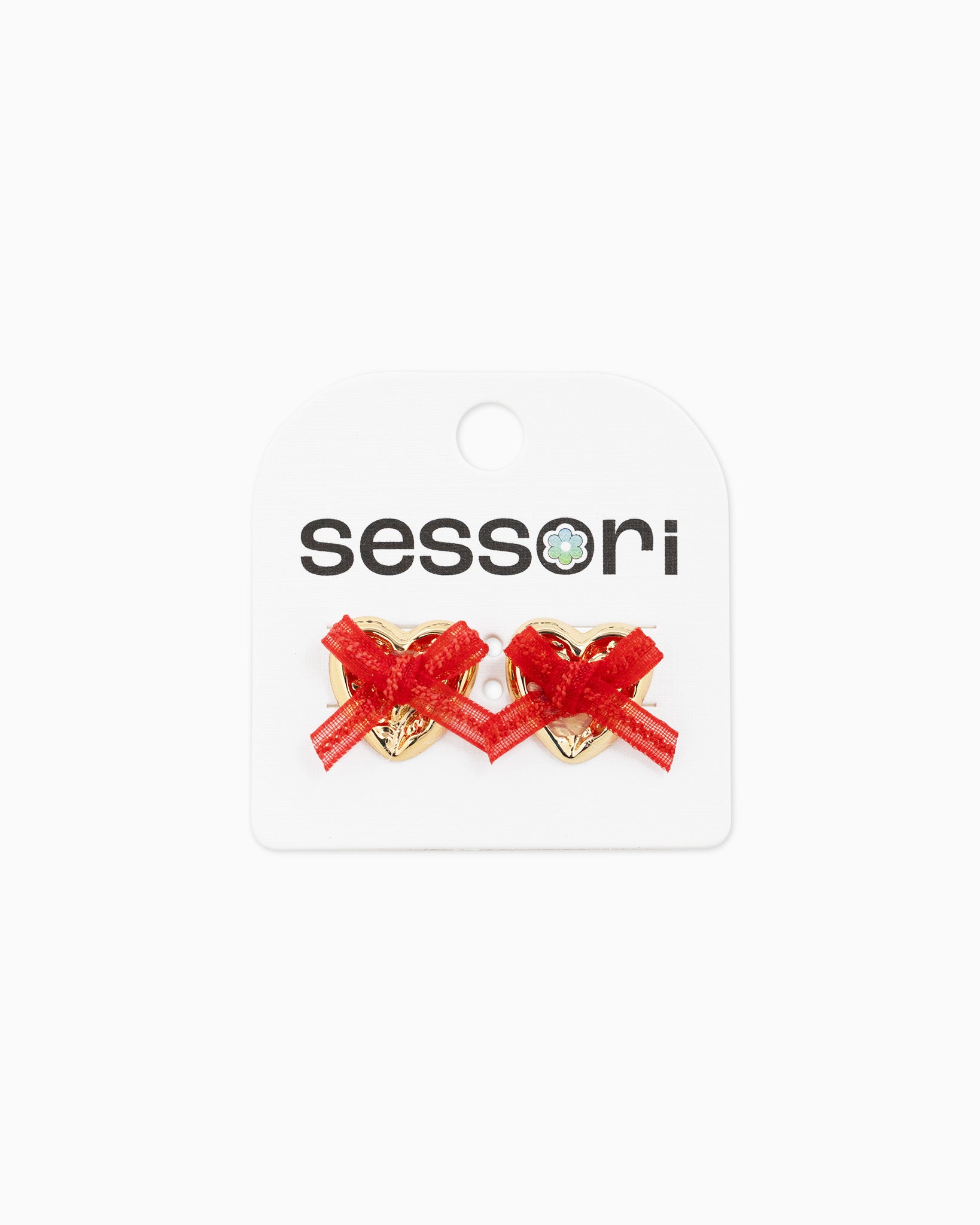 Gold Heart Lace Bow Valentine Earrings – detail view
