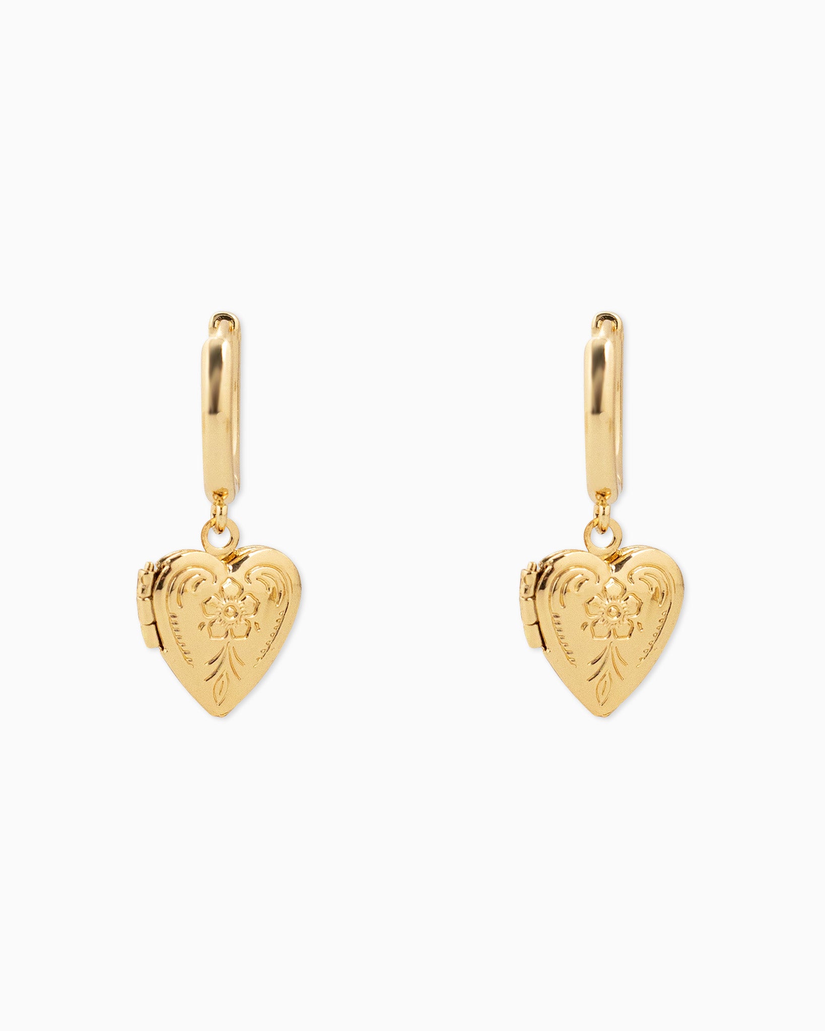 Intricate Western Detail Heart Locket Drop Earrings