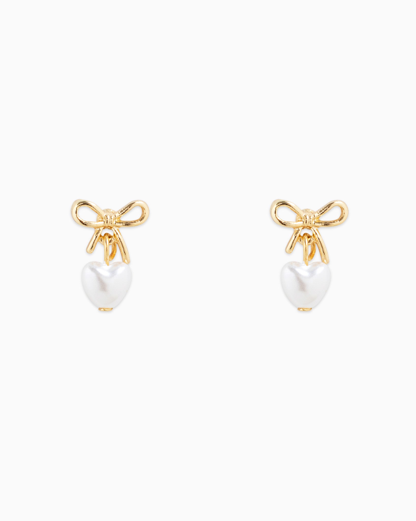 Tiny Bow and Pearl Heart Drop Earrings