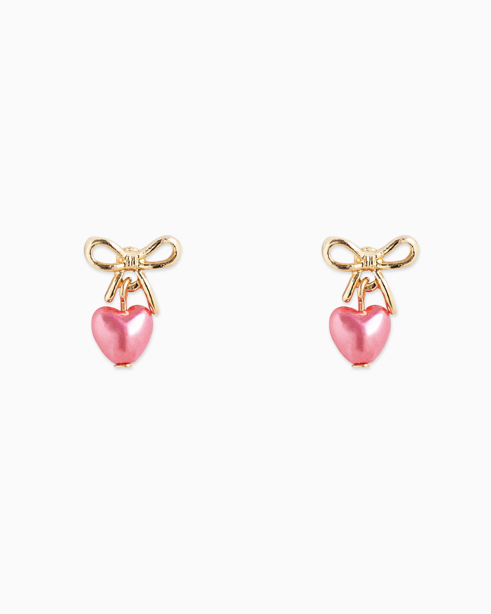 Tiny Bow and Pearl Heart Drop Earrings