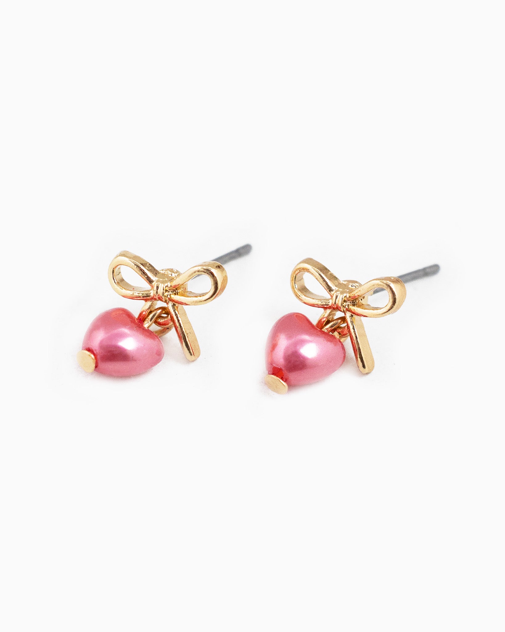 Tiny Bow and Pearl Heart Drop Earrings