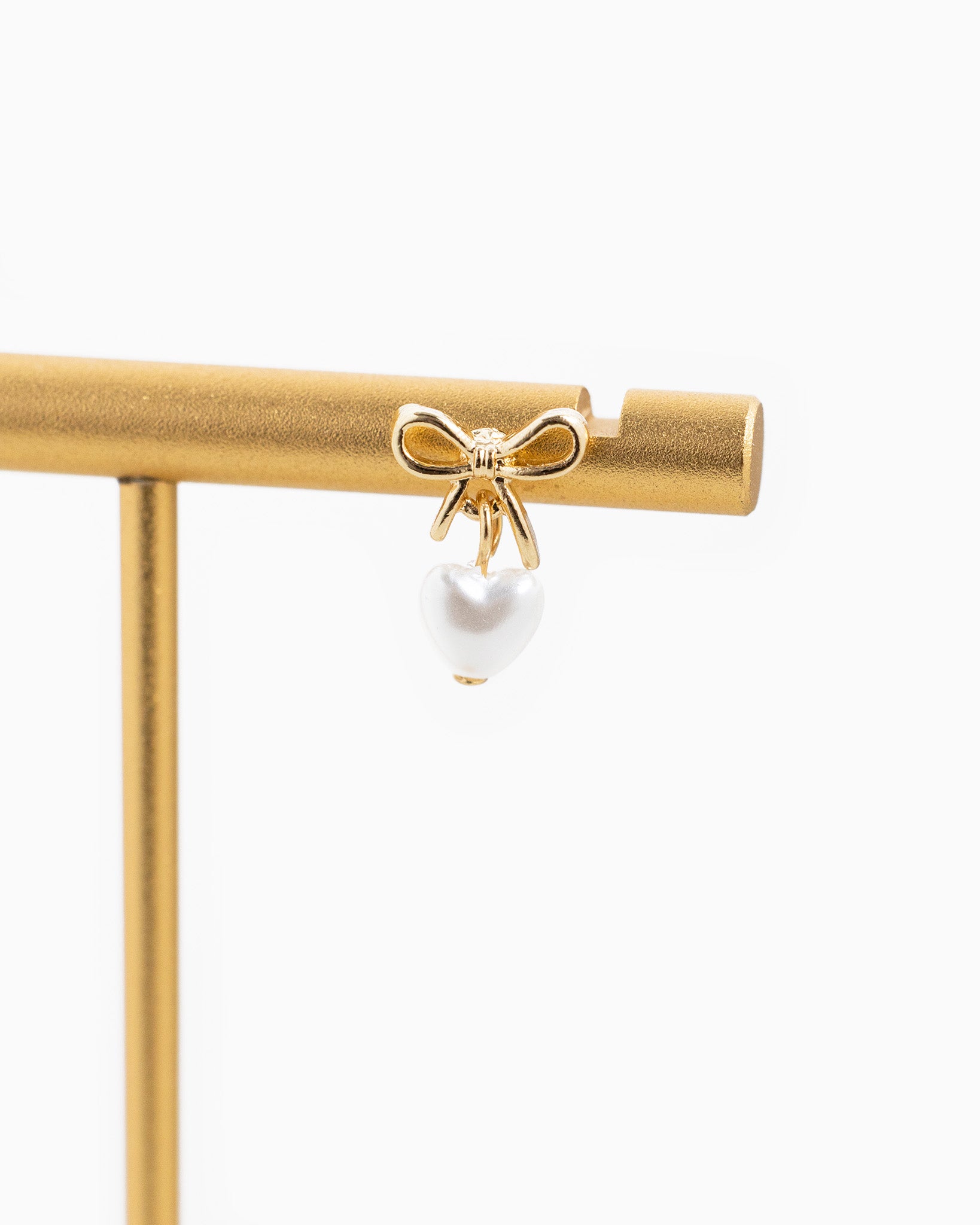 Tiny Bow and Pearl Heart Drop Earrings