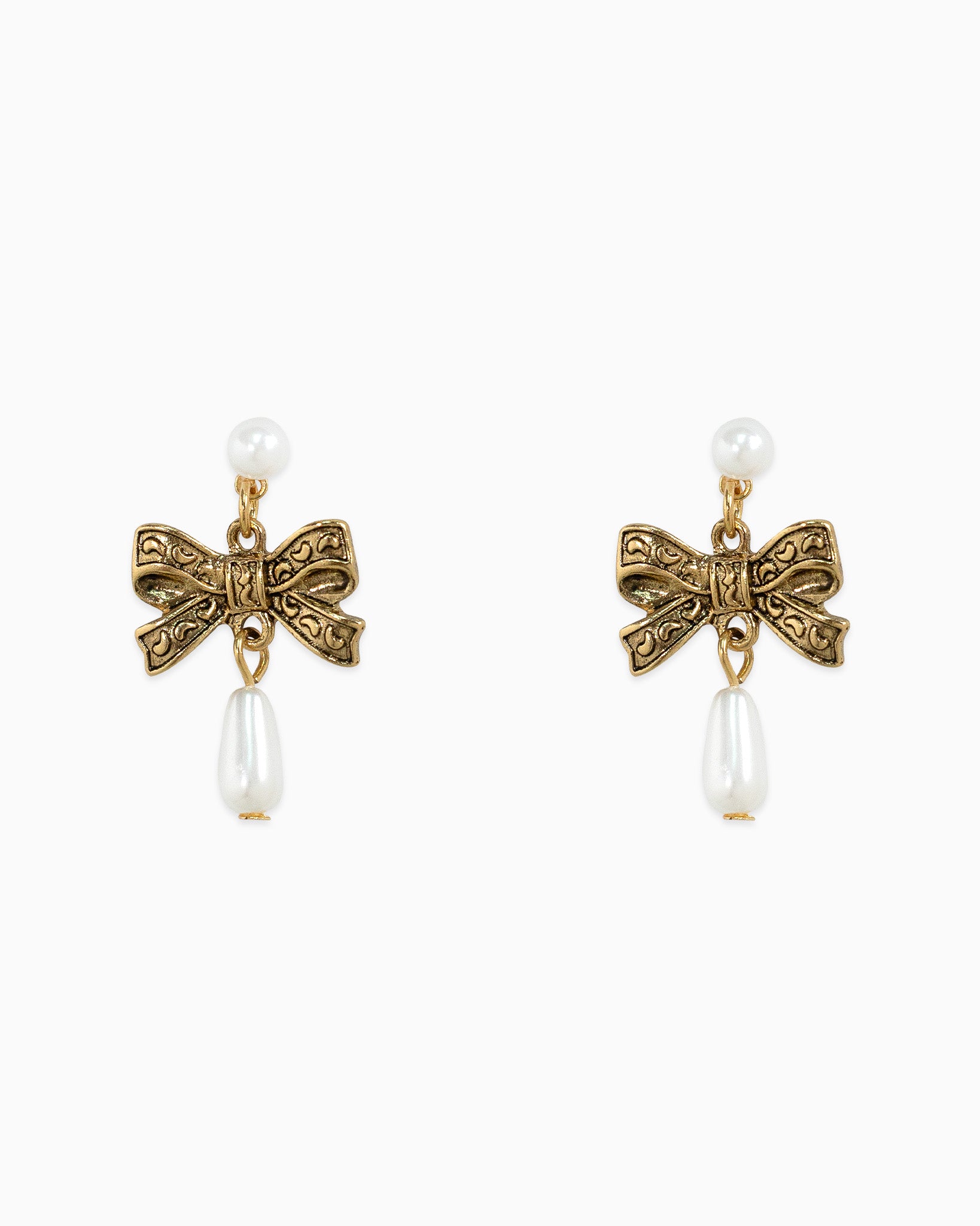 Antique Western Bow Pearl Drop Earrings