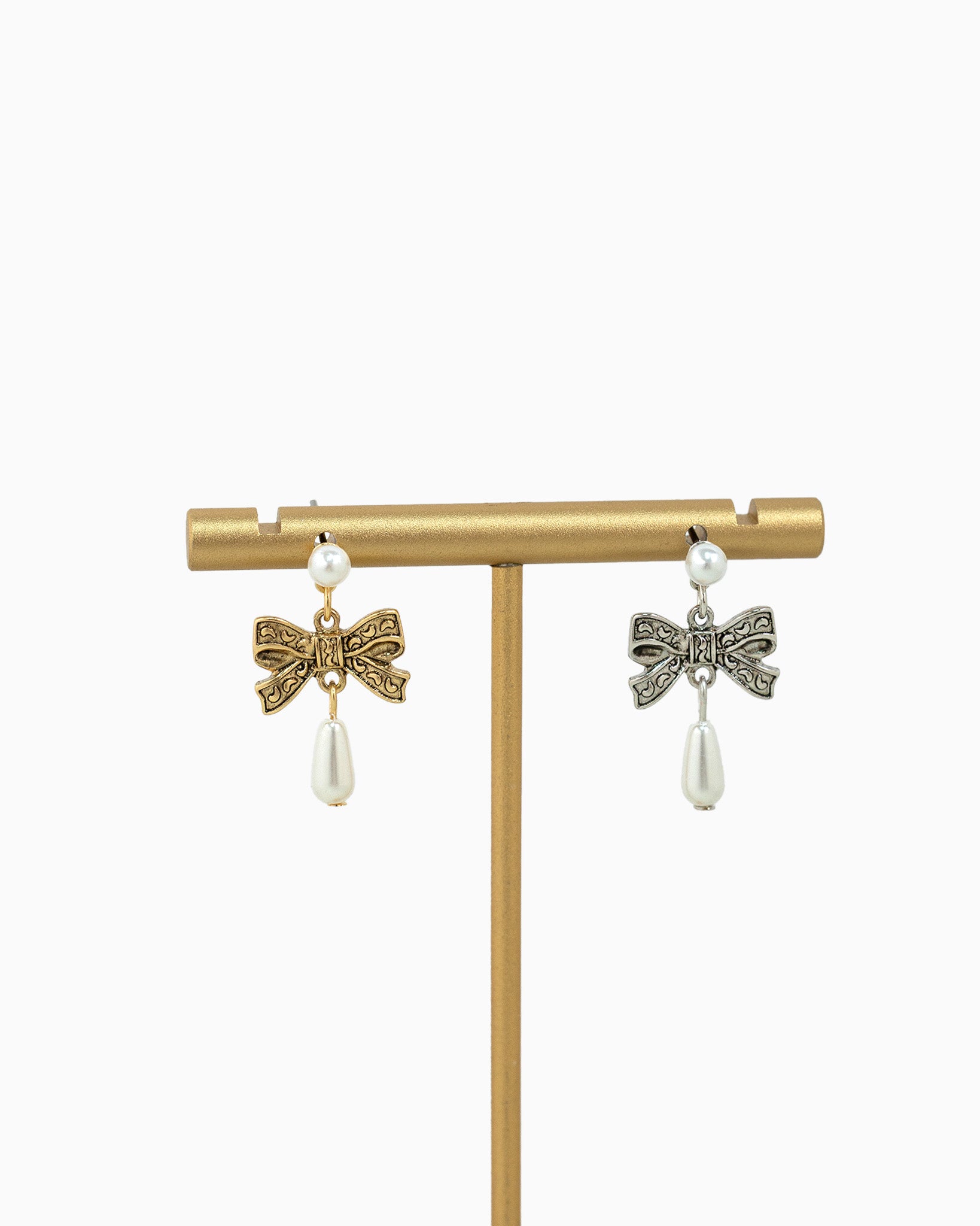 Antique Western Bow Pearl Drop Earrings-3