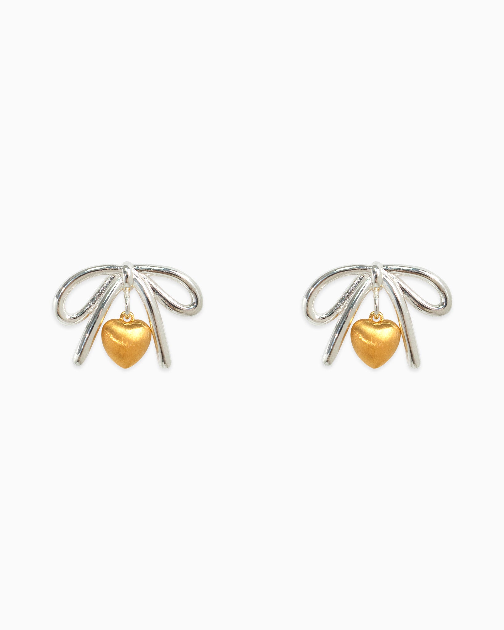 Two-Tone Mini Heart Bow Earrings