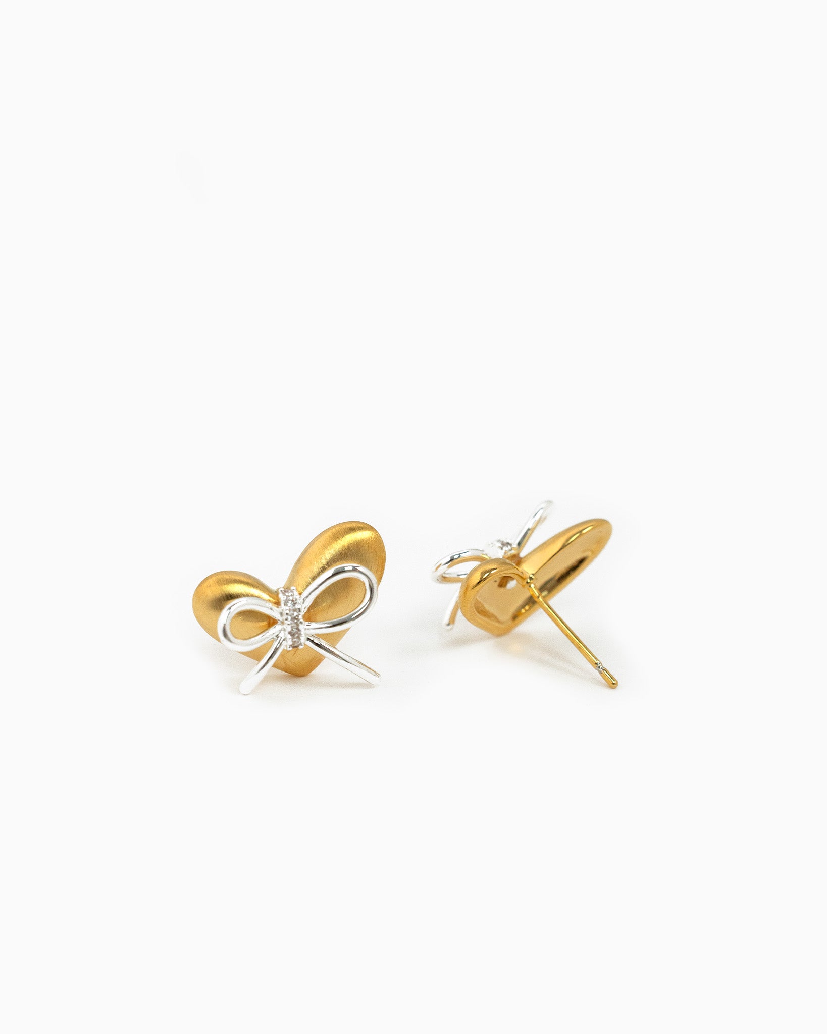 Two-Tone Brushed Bow Tied Heart Earrings