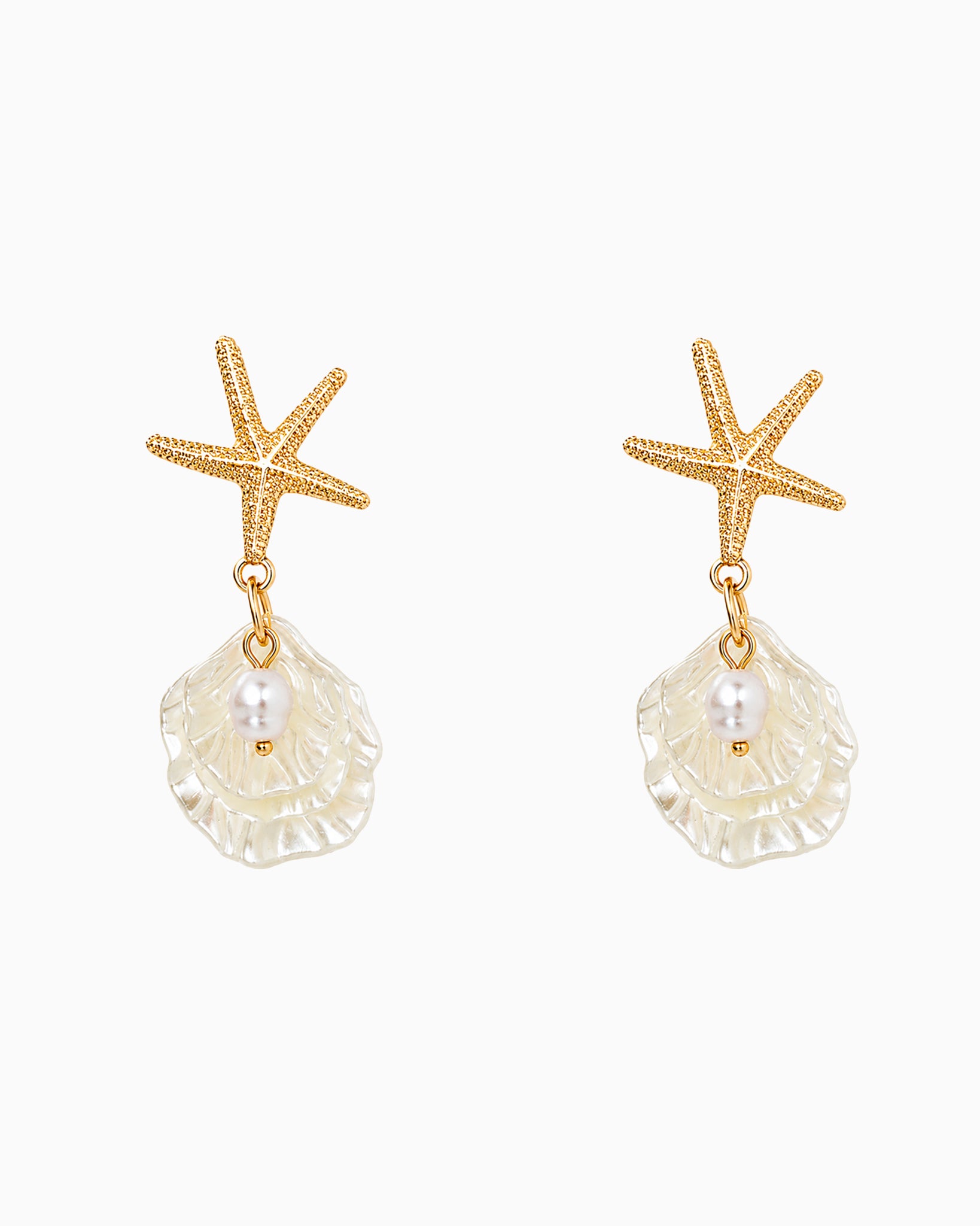 Coastal Pearl Shell Starfish Drop Earrings