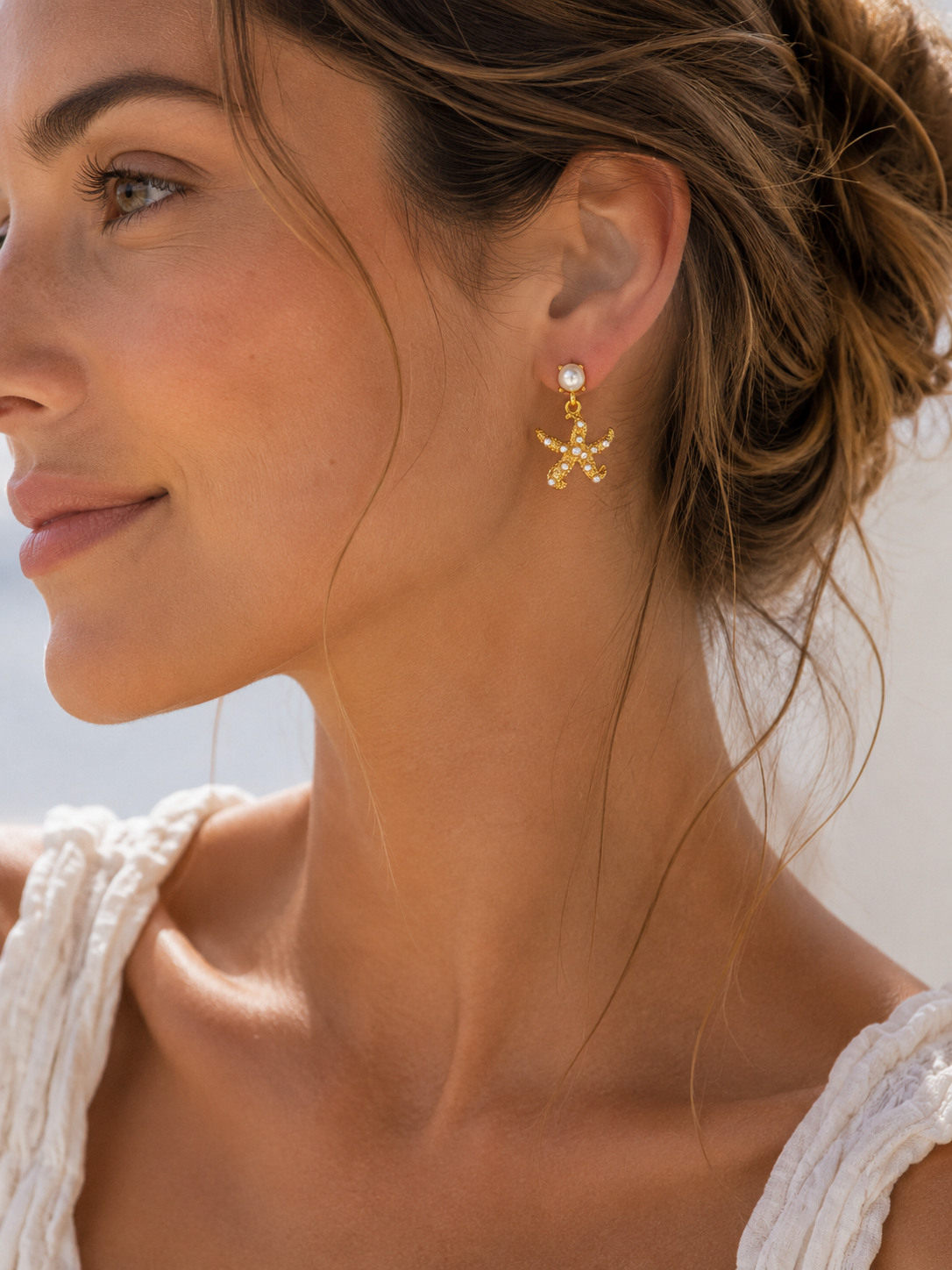 Coastal Pearl Starfish Drop Earrings