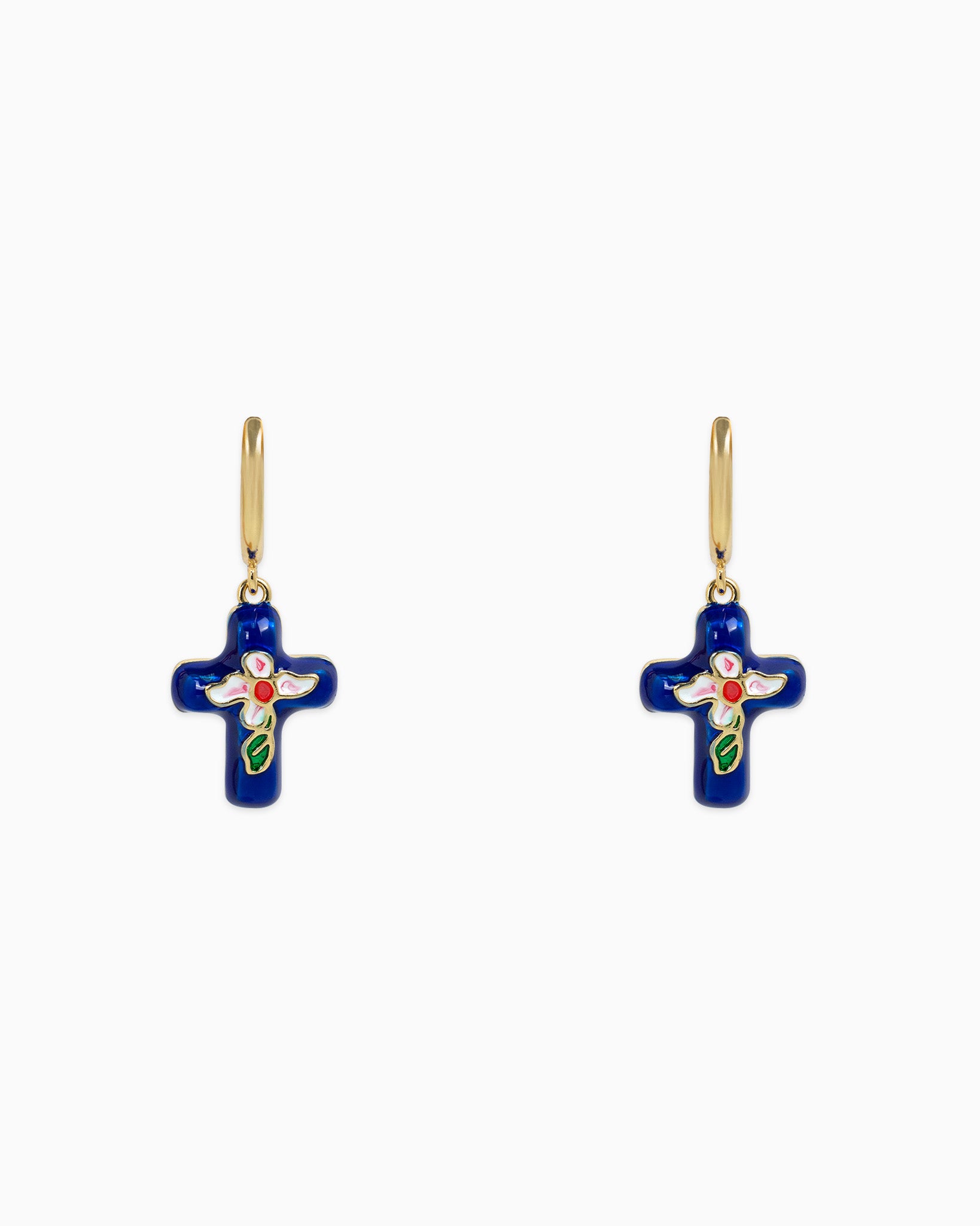 Porcelain Inspired Vintage Floral Cross Earrings