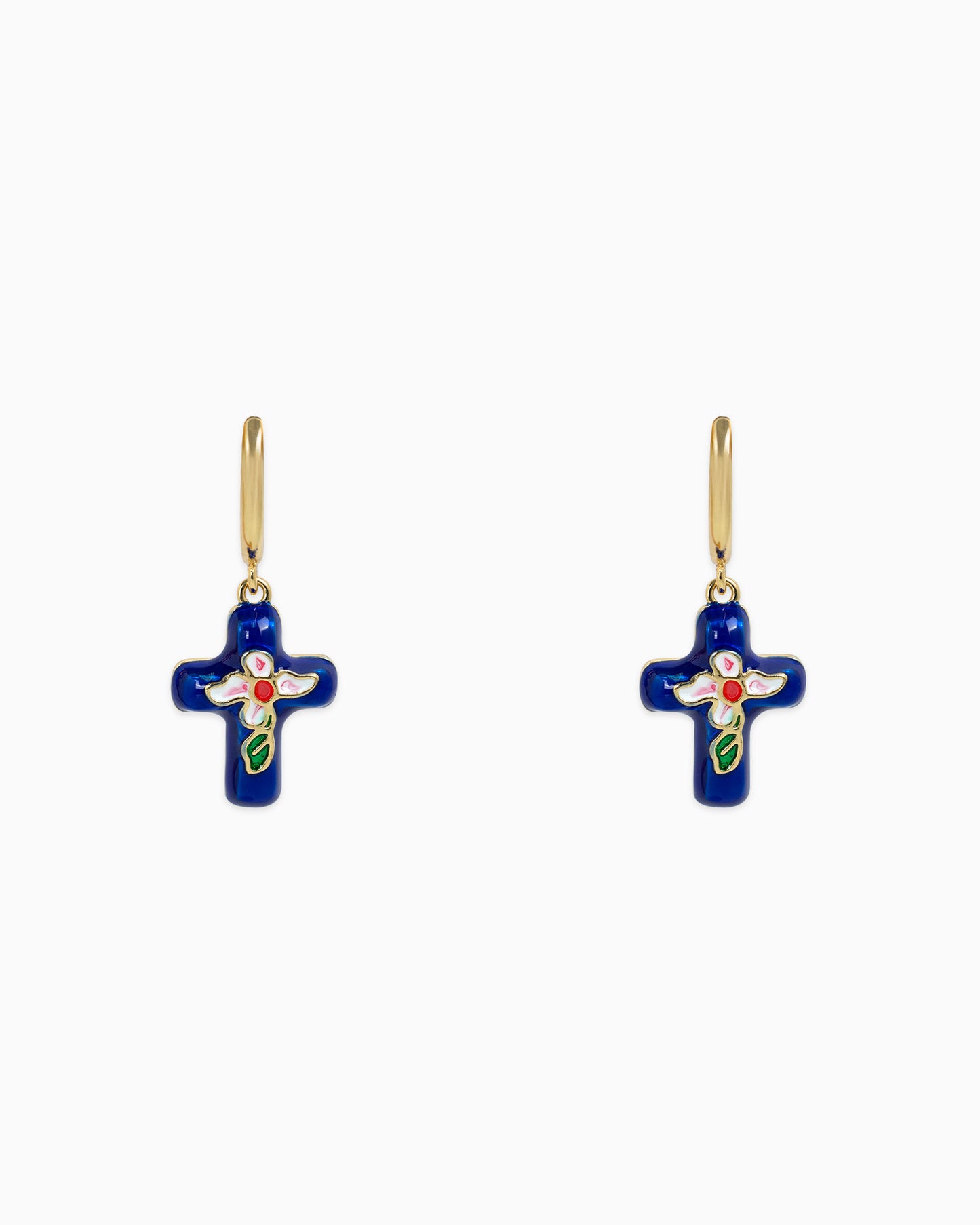 Porcelain Inspired Vintage Floral Cross Earrings