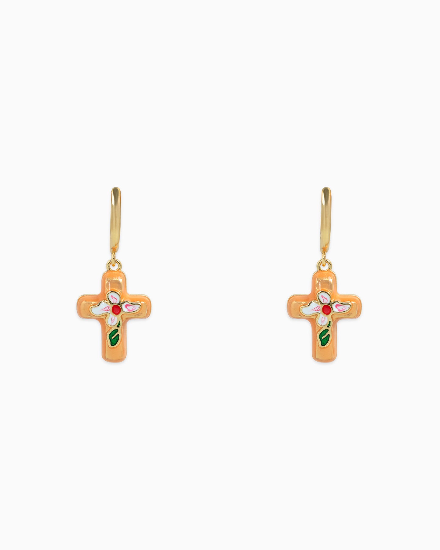 Porcelain Inspired Vintage Floral Cross Earrings