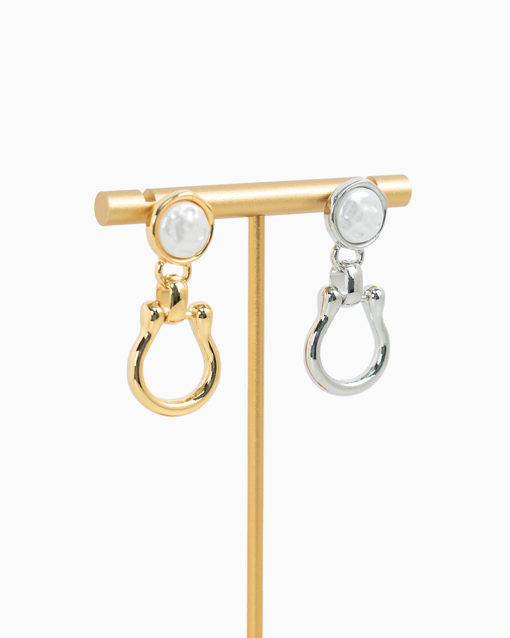 Pearl Top Horsebit Earrings-3