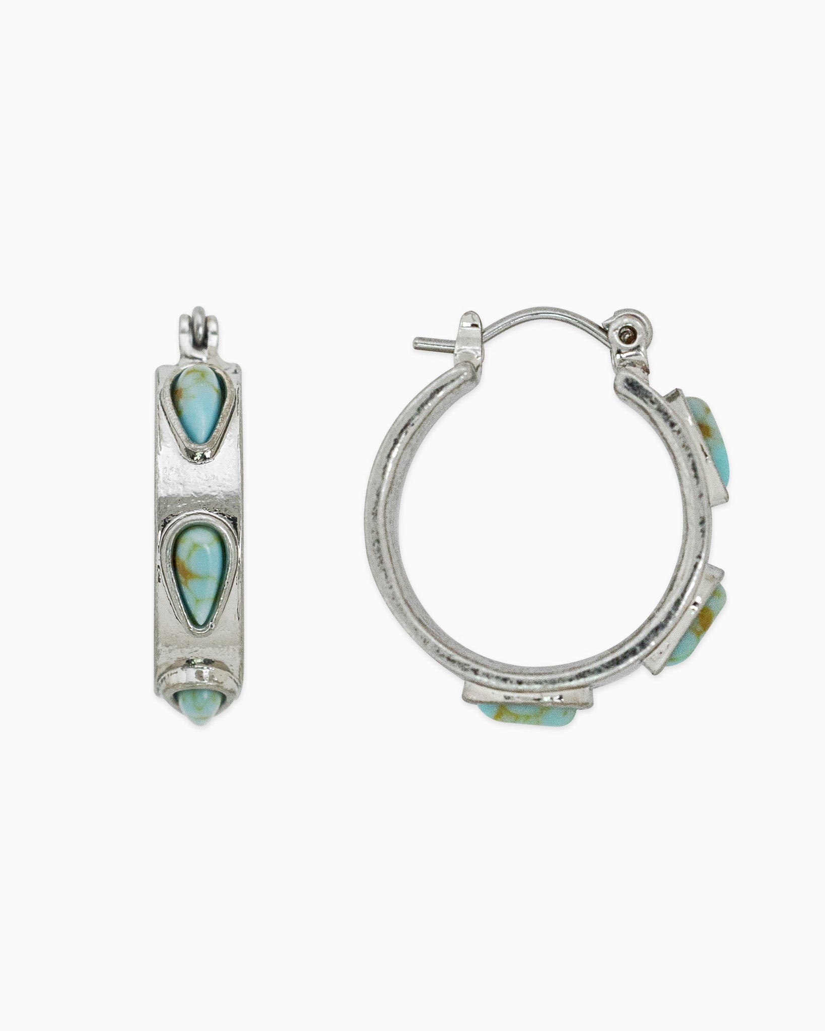 Western Turquoise Teardrop Stone Hoop Earrings