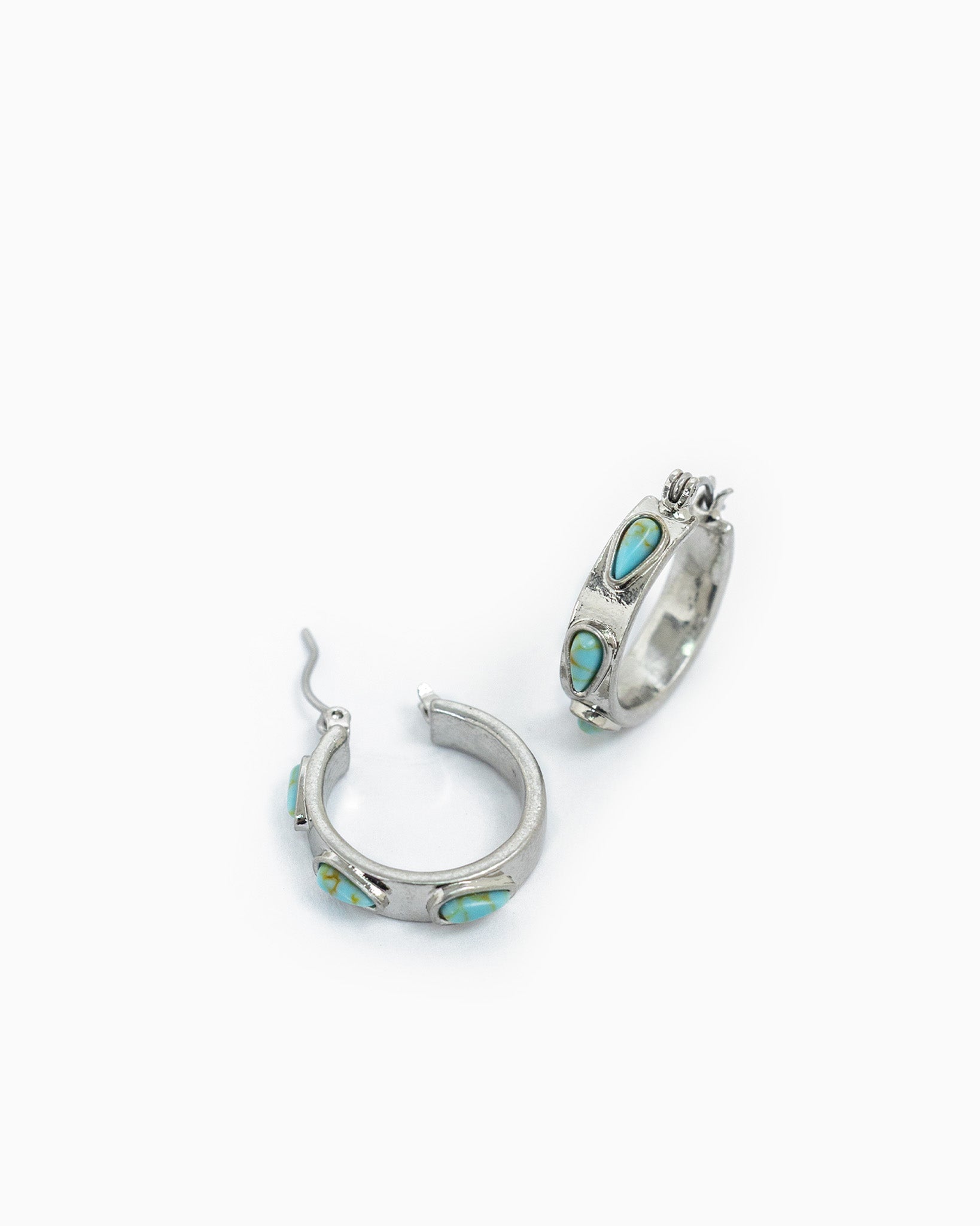 Western Turquoise Teardrop Stone Hoop Earrings