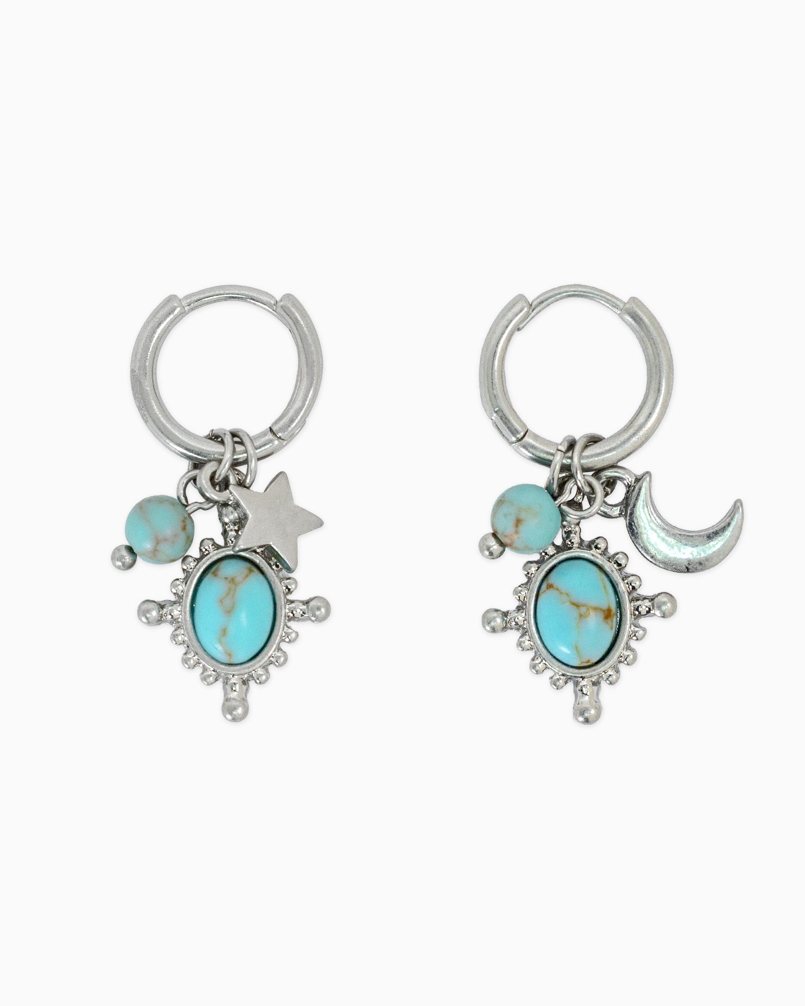 Western Turquoise Star Moon Charm Earrings
