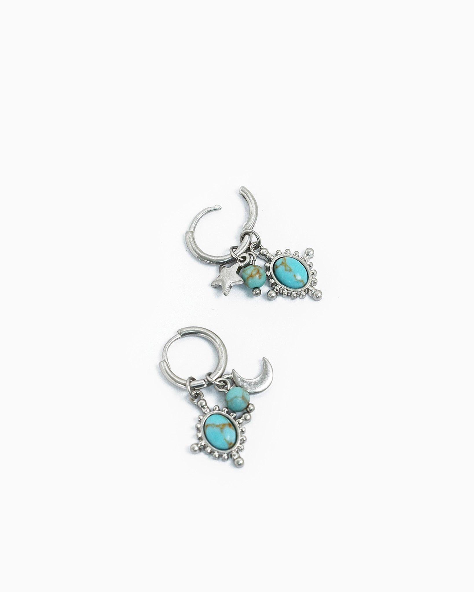 Western Turquoise Star Moon Charm Earrings