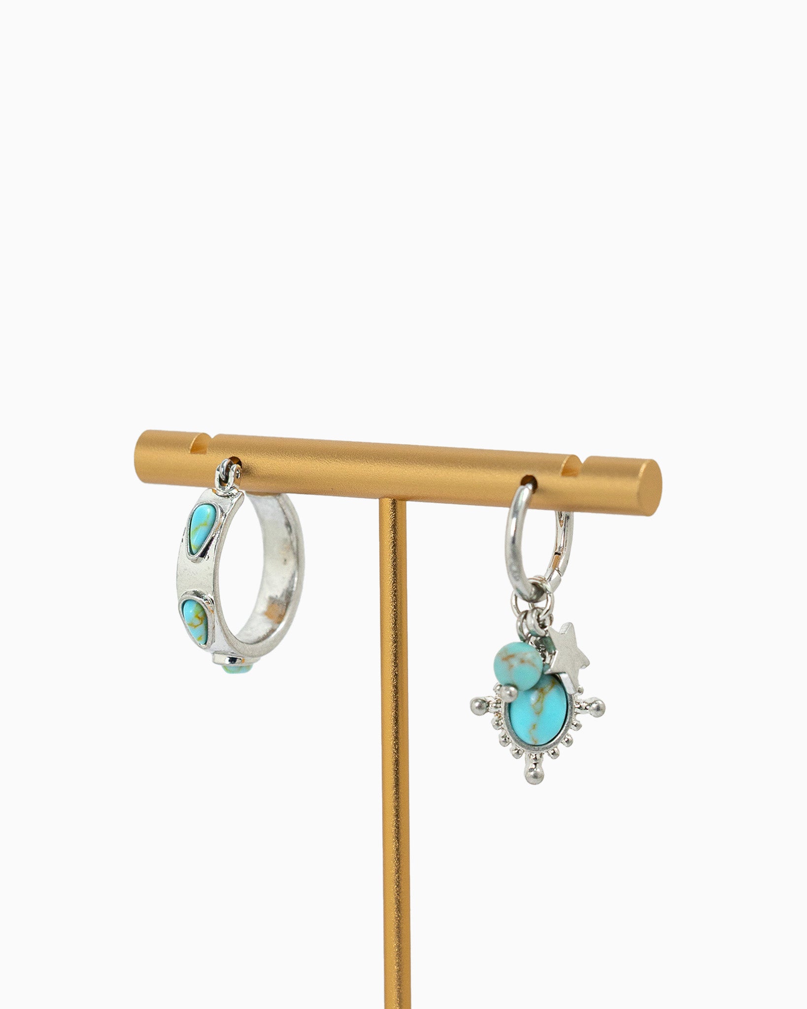 Western Turquoise Star Moon Charm Earrings-3