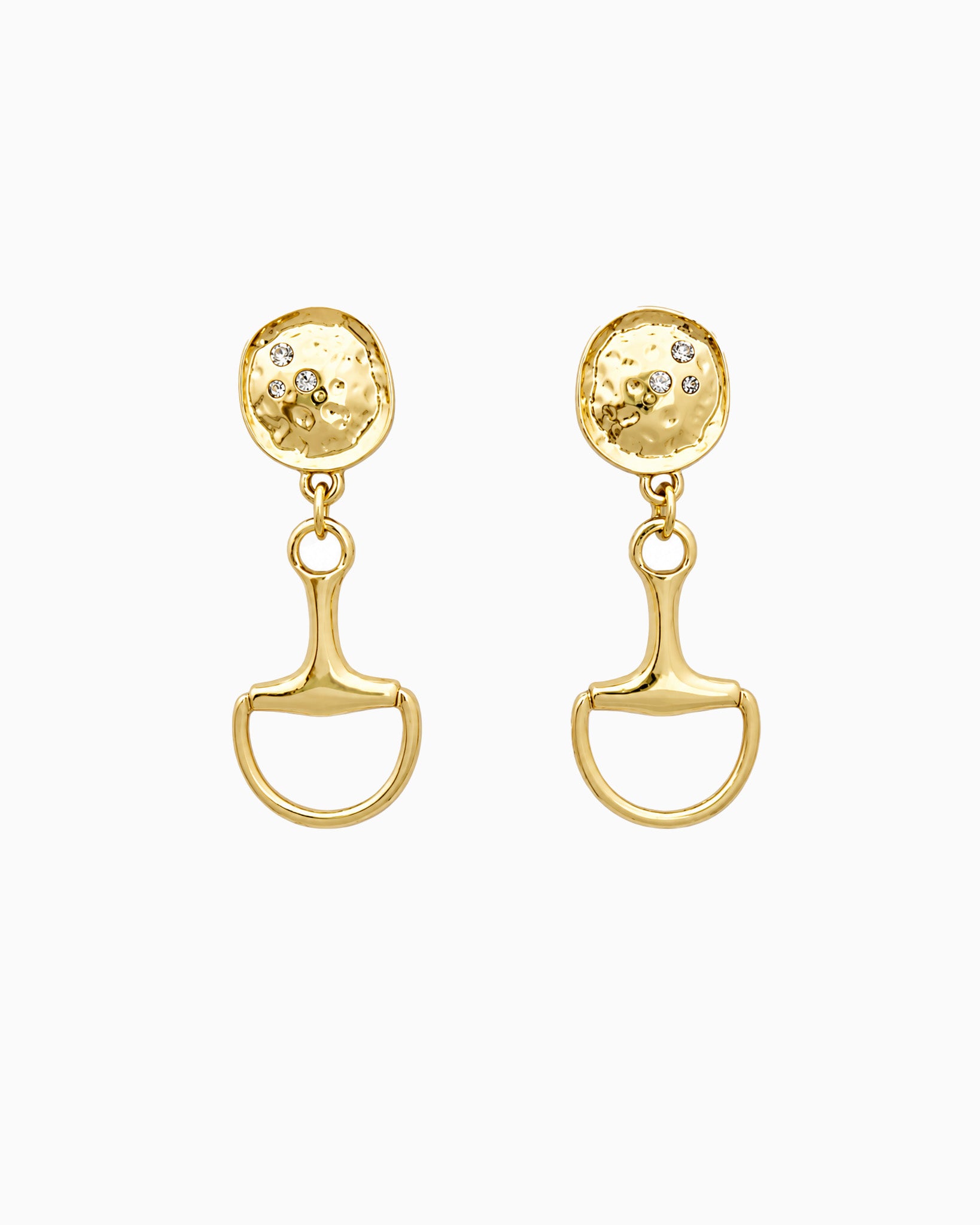 Hammered Stone Horsebit Drop Earrings-1