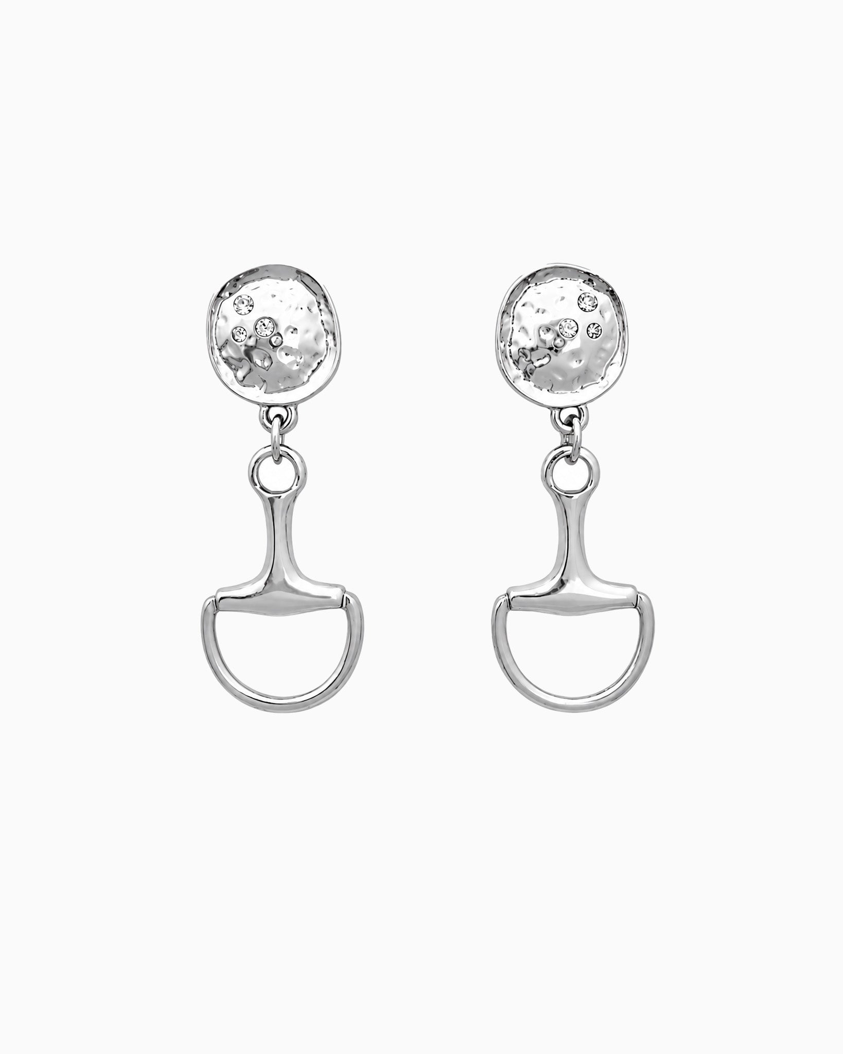 Hammered Stone Horsebit Drop Earrings-2