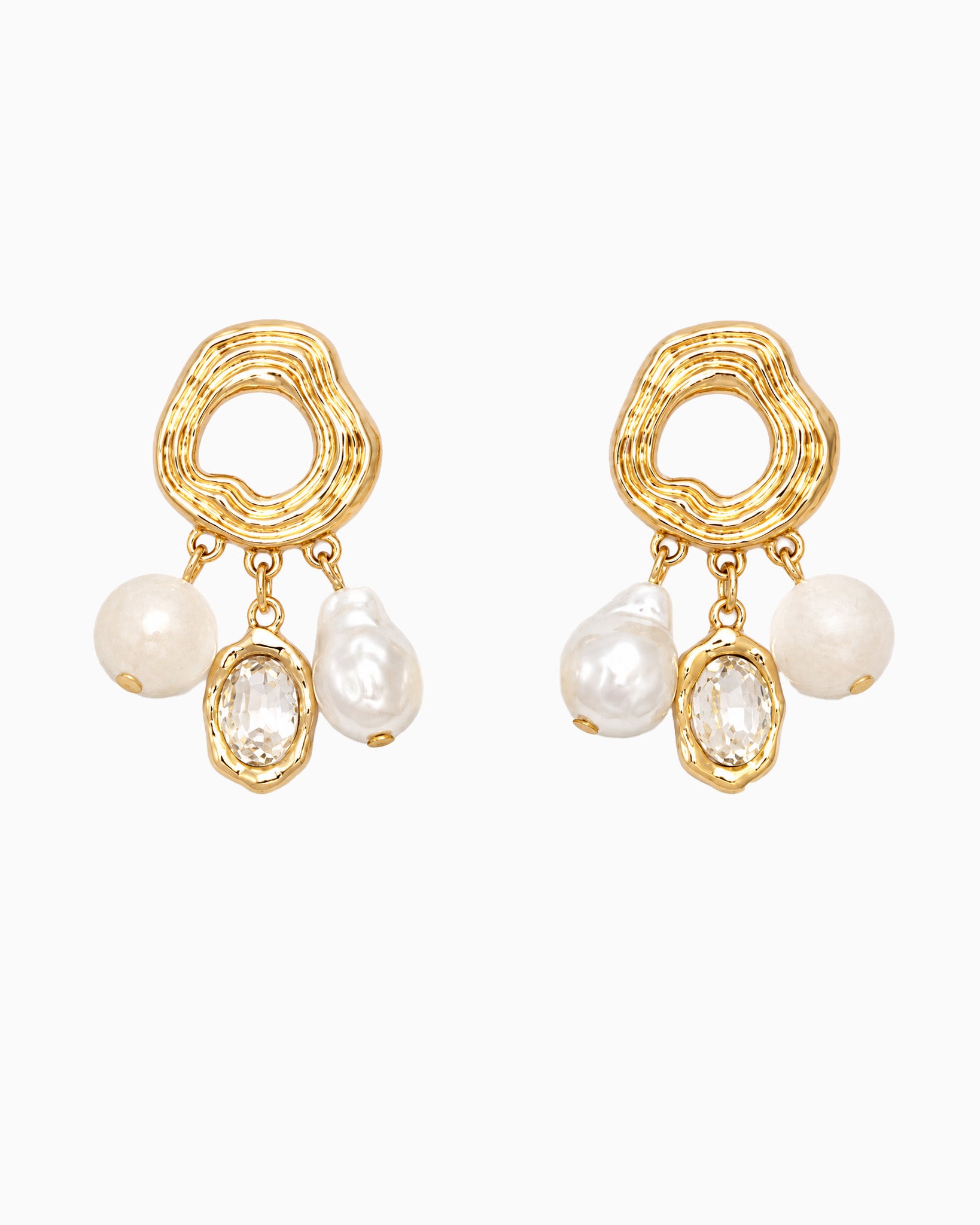 Organic Gem Stone Baroque Pearl Charm Drop Earrings-1