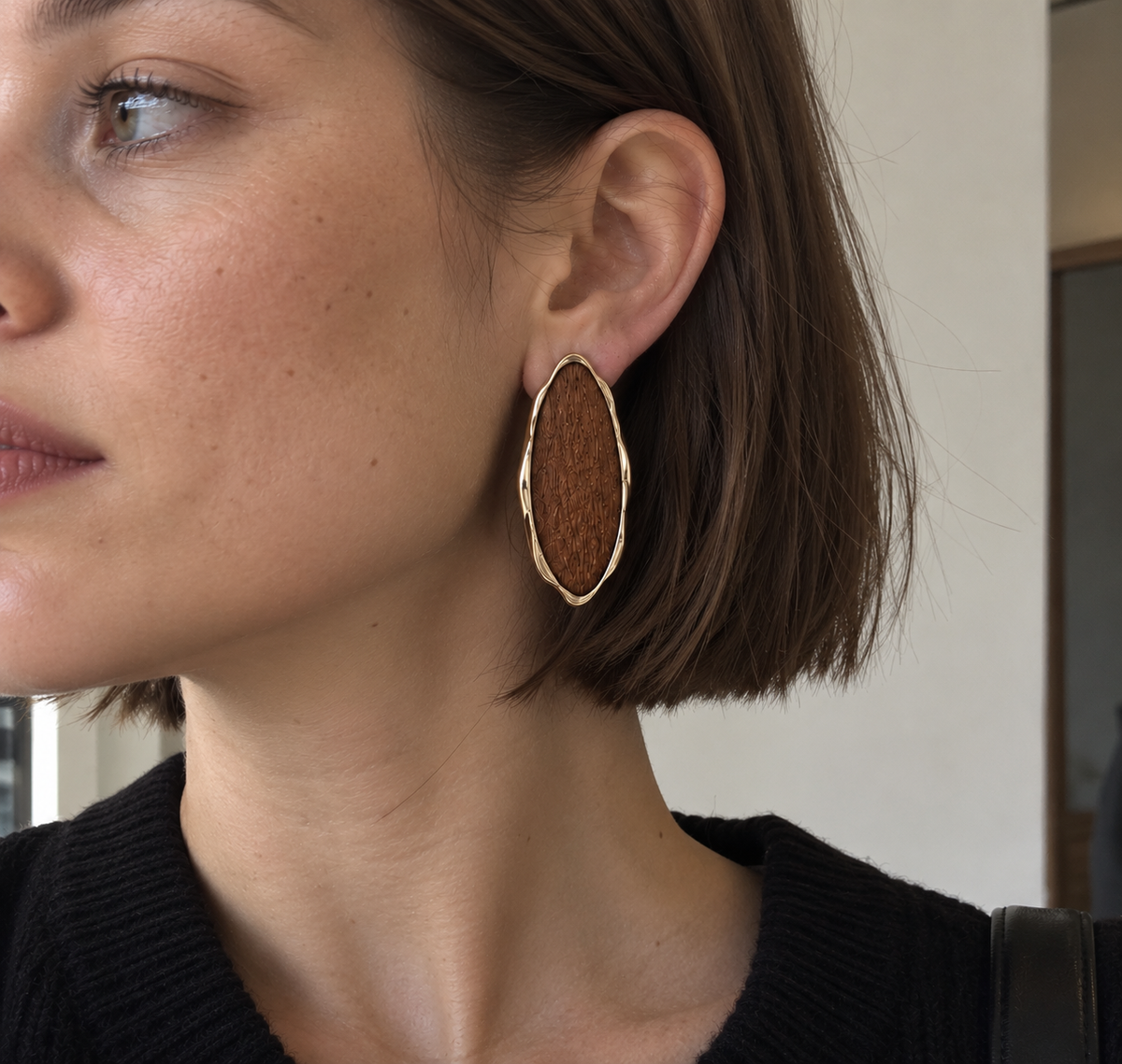 Organic Natural Wood Statement Stud Earrings