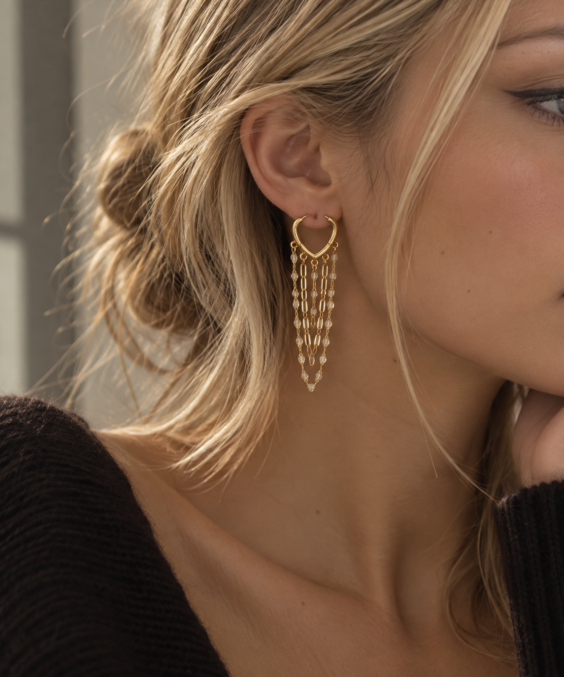 Layered Chain Tassel Hoop Earrings