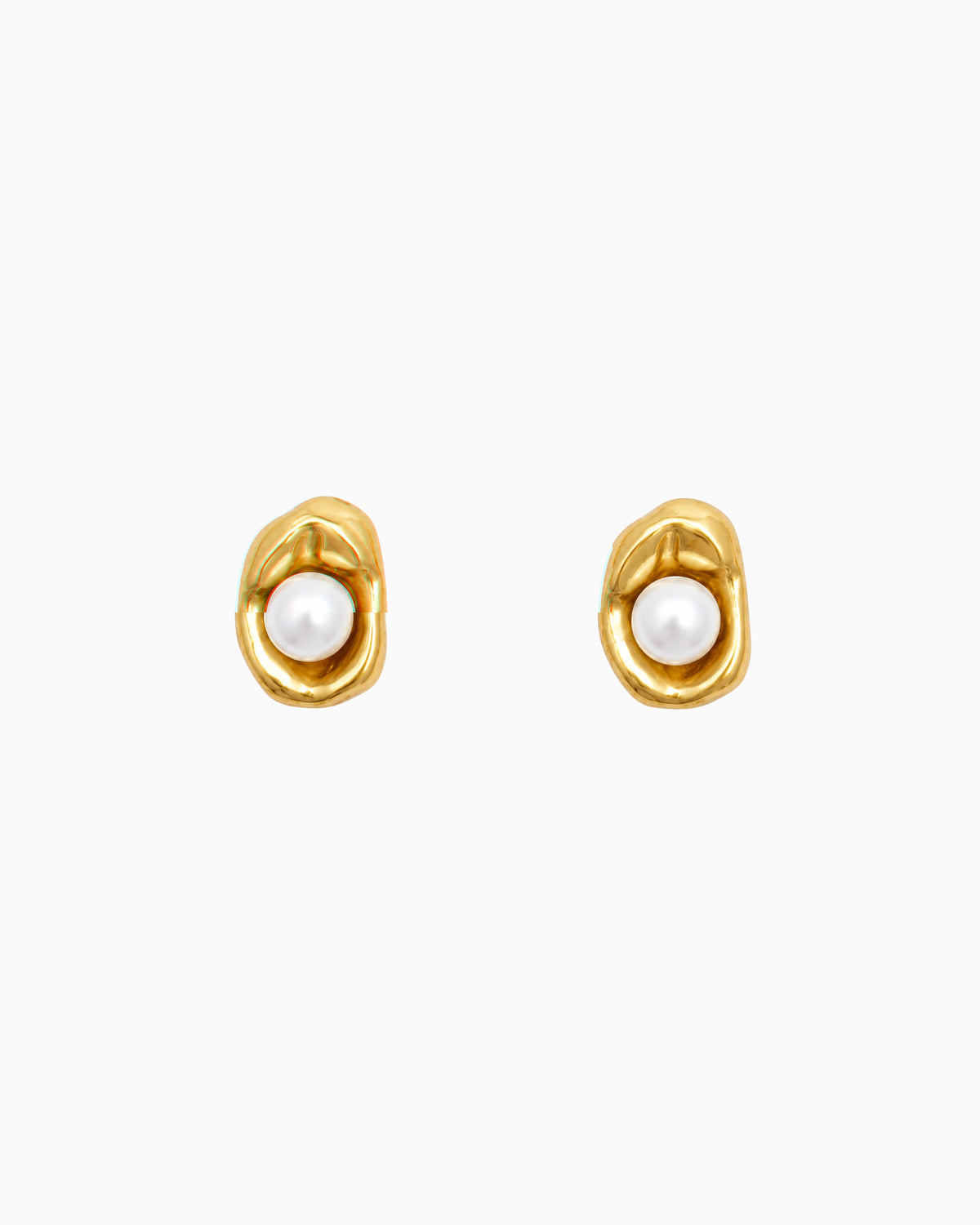 Stainless Steel Organic Pebble Pearl Stud Earrings-1