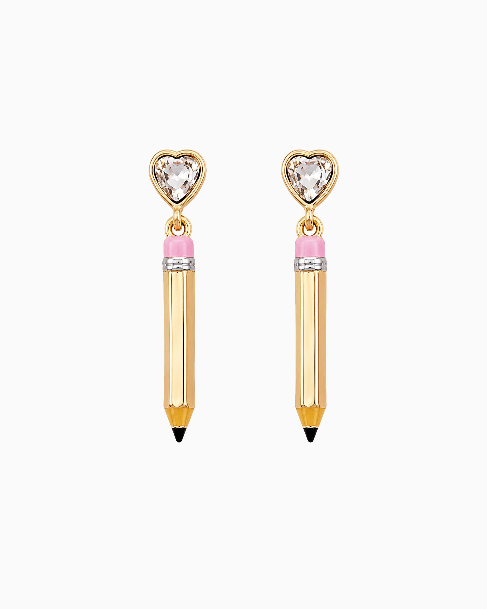 Teacher Pencil Drop Earrings with Heart-1