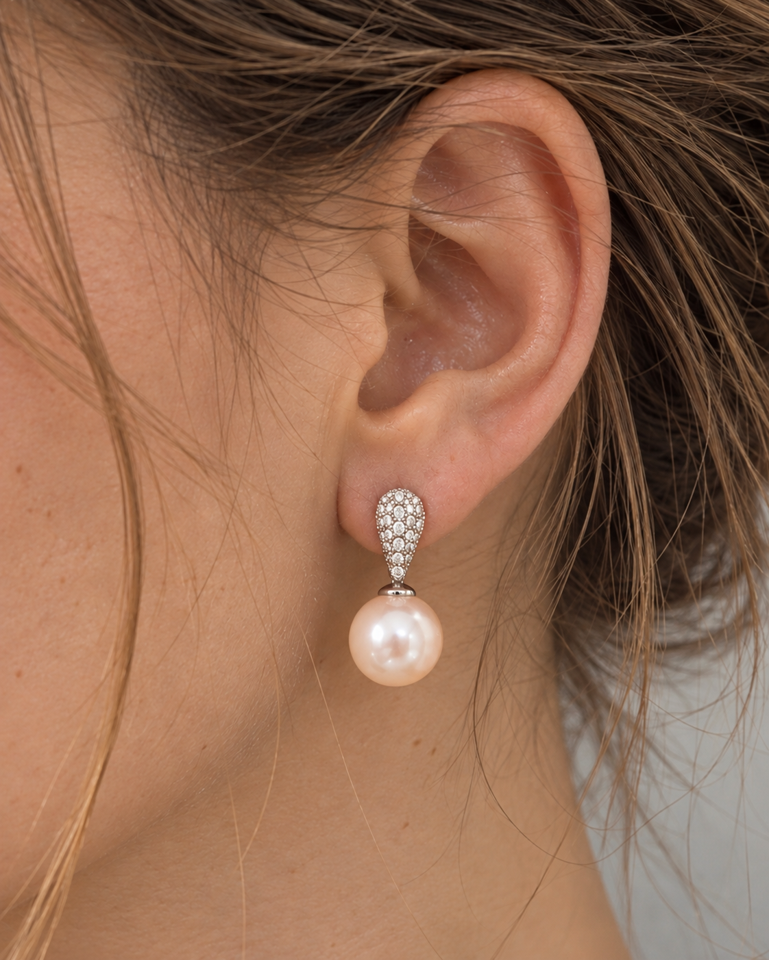 Pave Teardrop Pearl Earrings-4