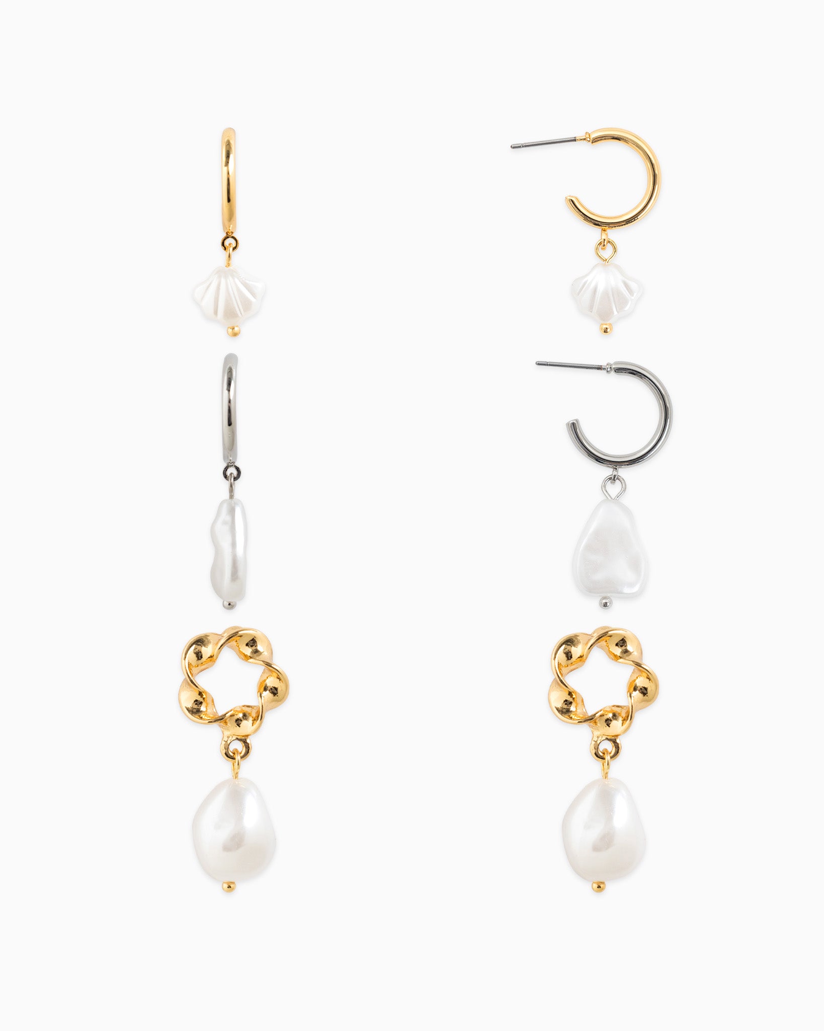 Sealife Shell Pearl Hoop Drop Earrings