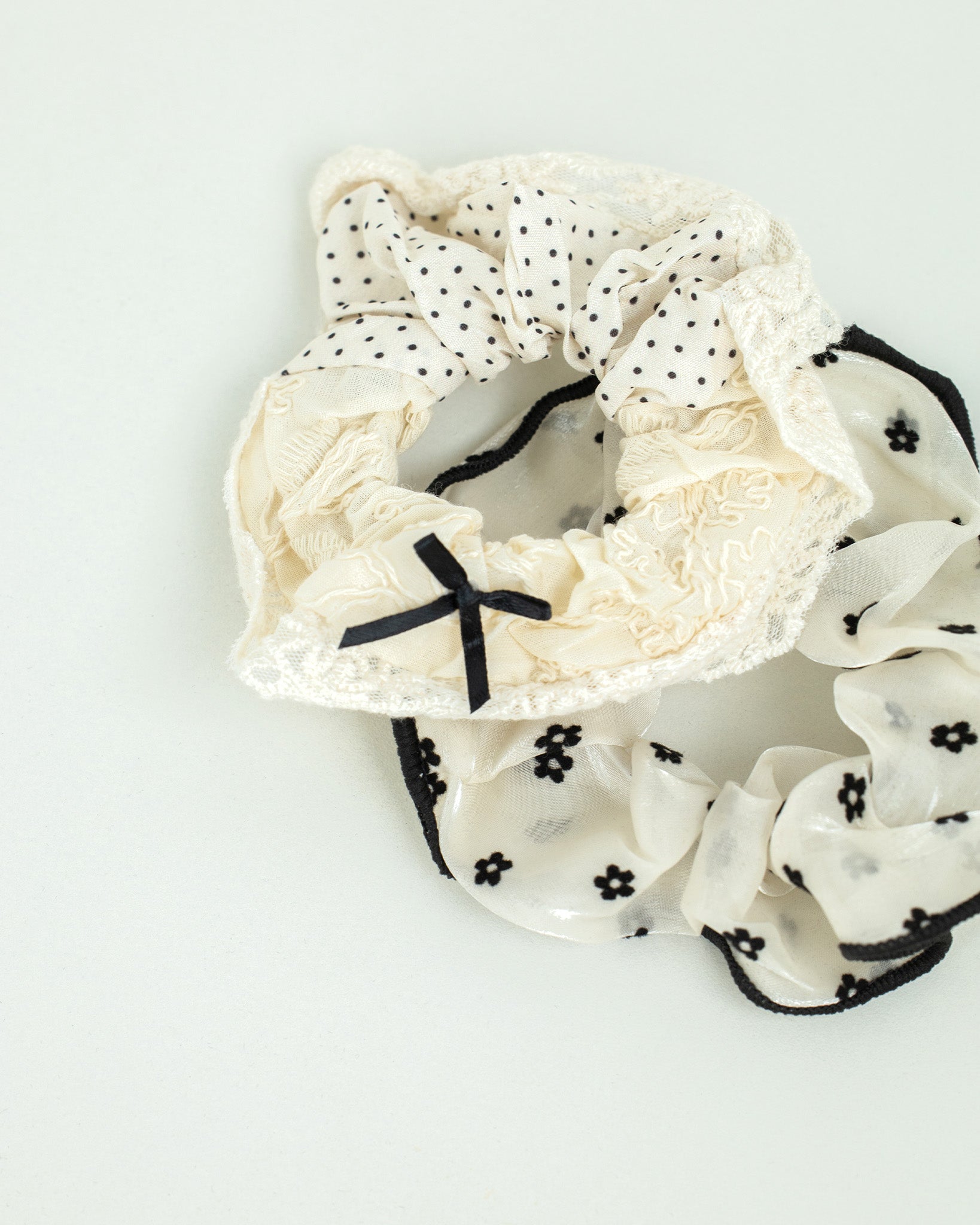 Polka Lace Ruffle Scrunchie Duo Set