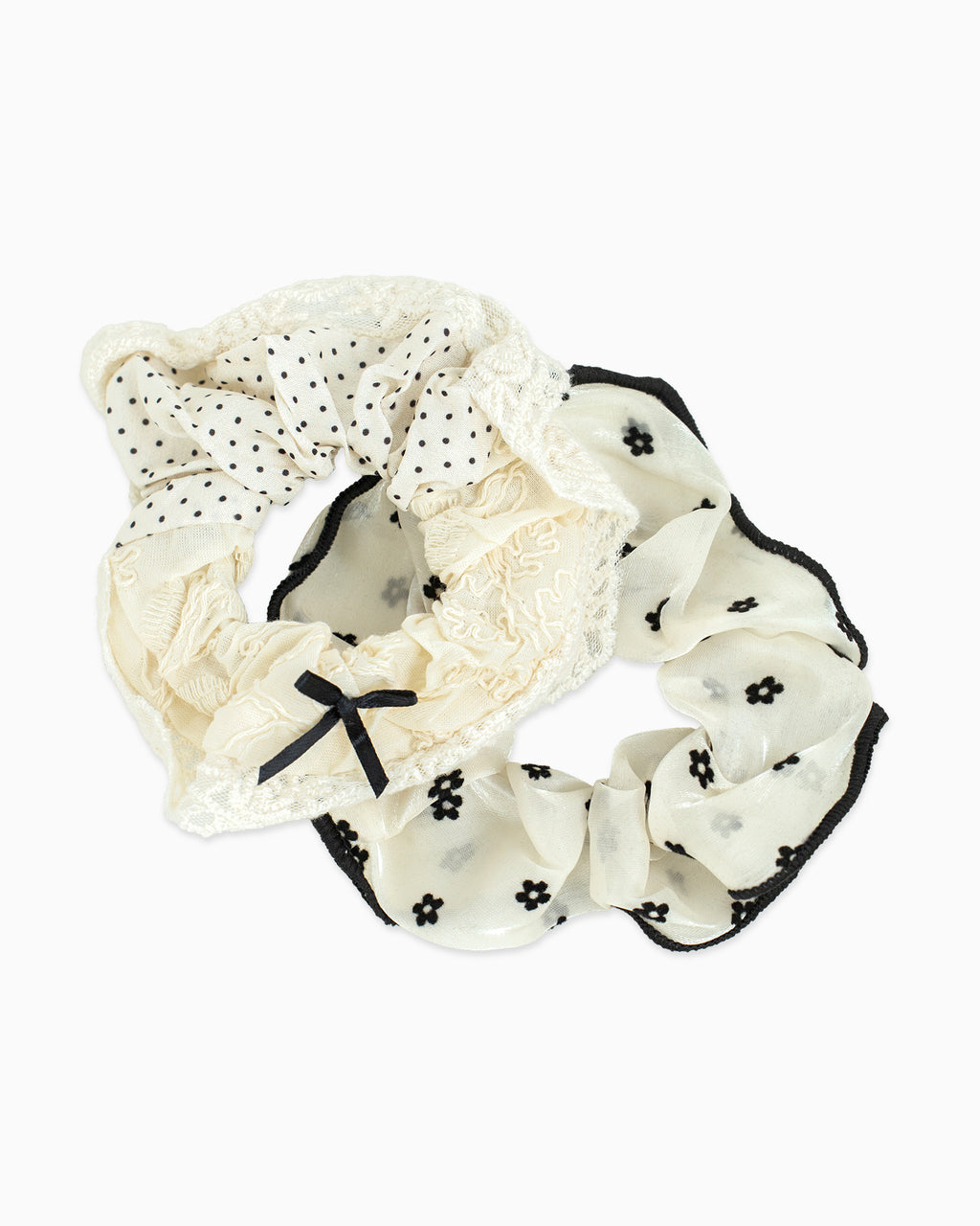 Polka Lace Ruffle Scrunchie Duo Set